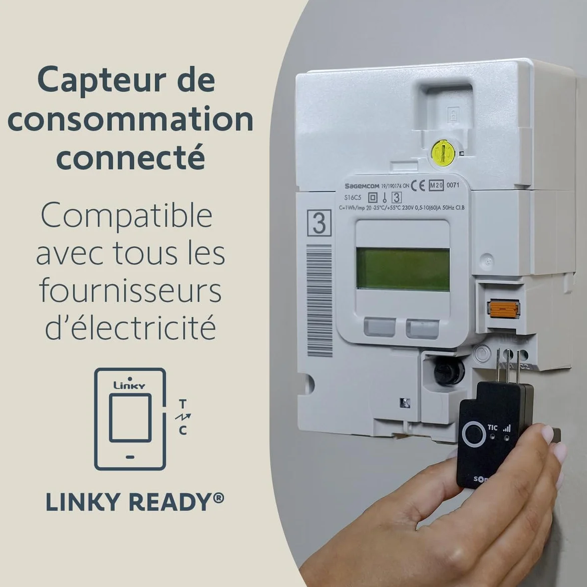 Somfy Capteur de consommation connecté Zigbee Mesure électrique compteur Linky TaHoma switch