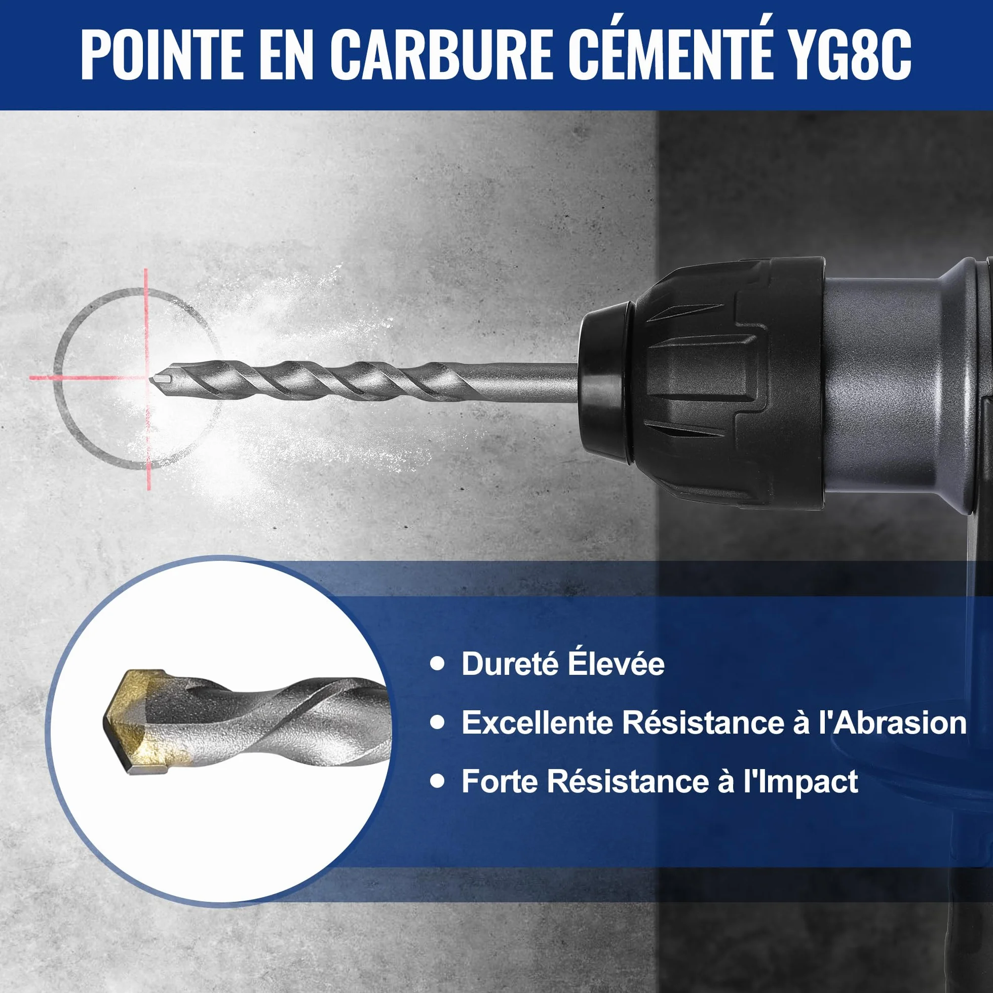 WORKPRO Jeu de Forets et Burins SDS Plus 17 Pièces, Forets à Béton avec Burins Pointus et Plats pour Maçonnerie