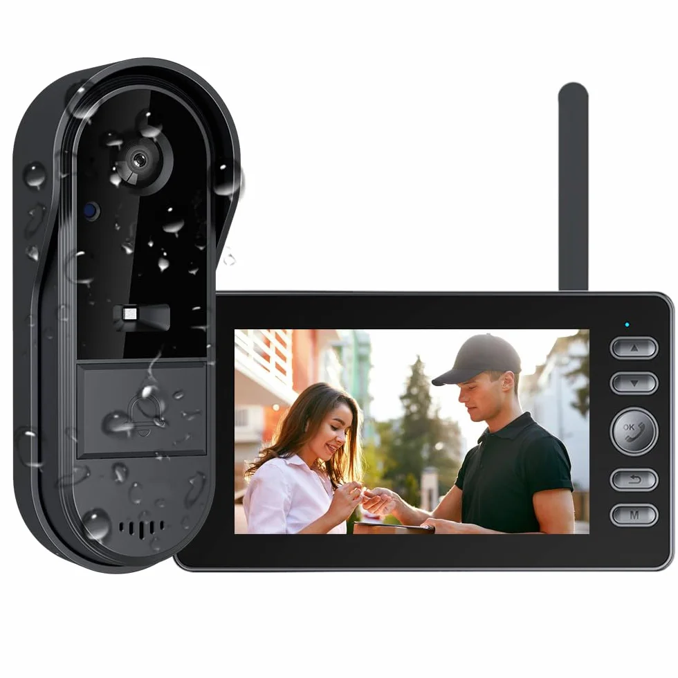 TKMARS Sonnette sans Fil avec Caméra Extérieur Étanche Visiophone 1080P Grand Angle 170° Audio Bidirectionnel Vision Nocturne Kit Portier Vidéo sans WiFi