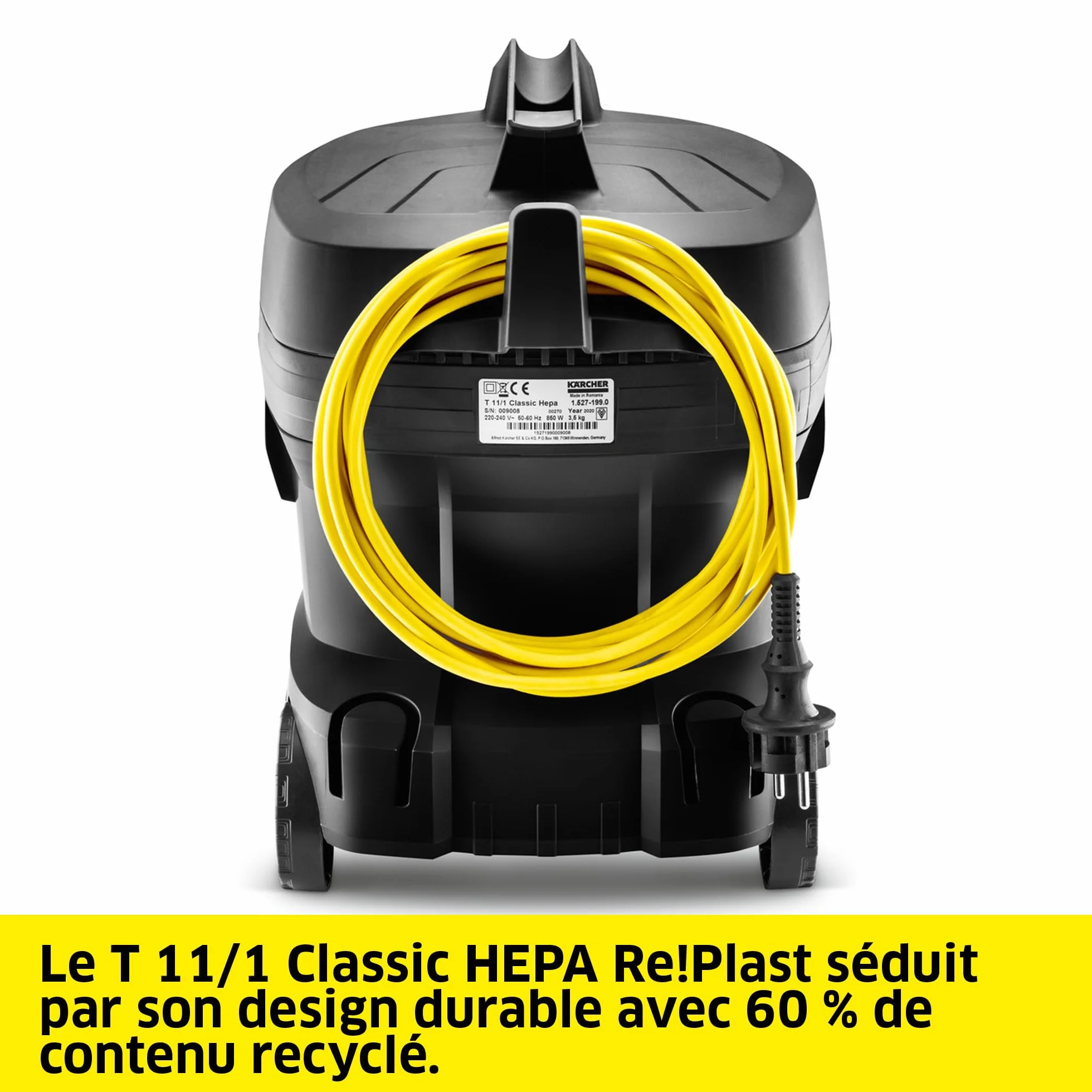 KÄRCHER aspirateur T 11/1 Classic HEPA 14 850 W 11 l 61 dB(A) 4,2 kg 7,5 m