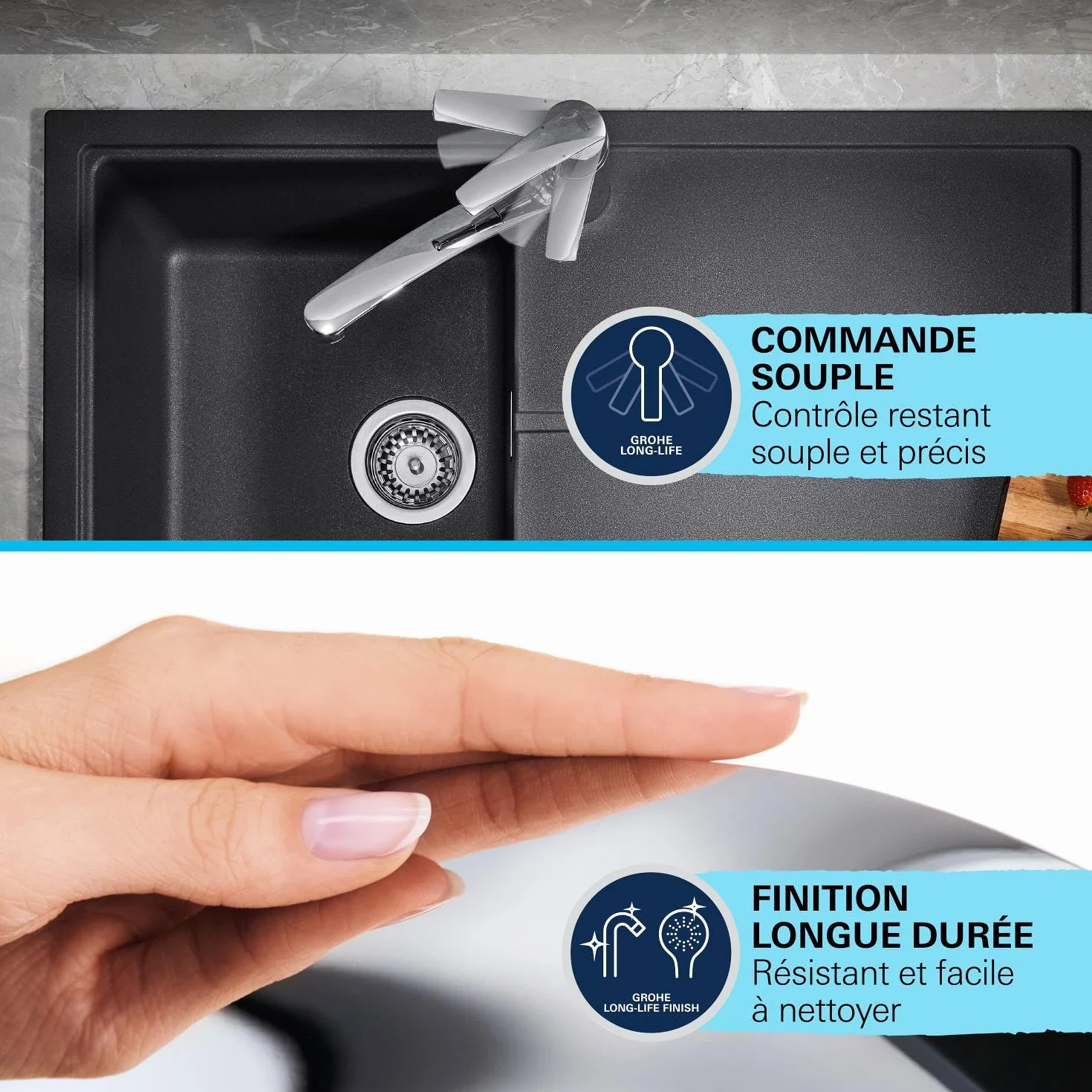 GROHE StartEco Mitigeur Monocommande Évier, Robinet Cuisine, Bec Bas, Rotation 140°, Chromé
