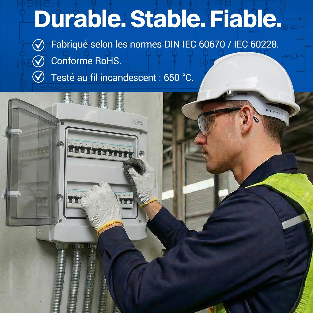 Intratec Coffret de Distribution en Saillie 2 Rangée IP65 24 Modules DIN 400VAC 1500VDC 318 x 384 x 144 mm