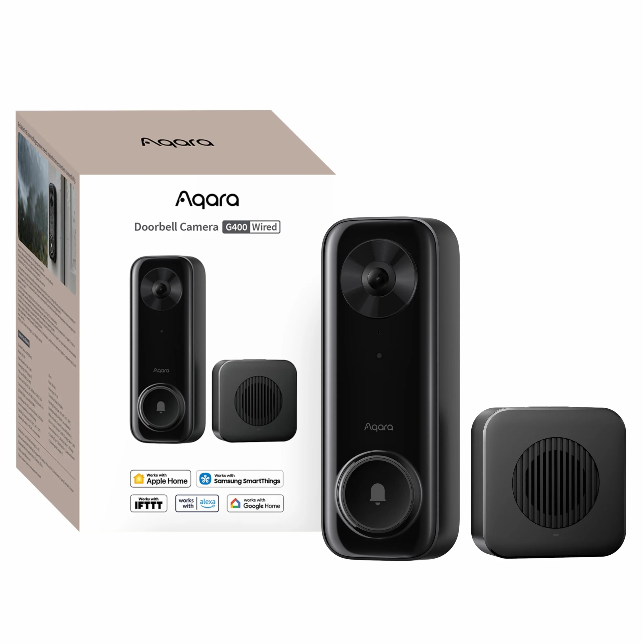 Aqara G400 Sonnette Vidéo PoE/WiFi HomeKit Secure Video 2K Wi-Fi 6 IP65 Compatible Alexa Google SmartThings