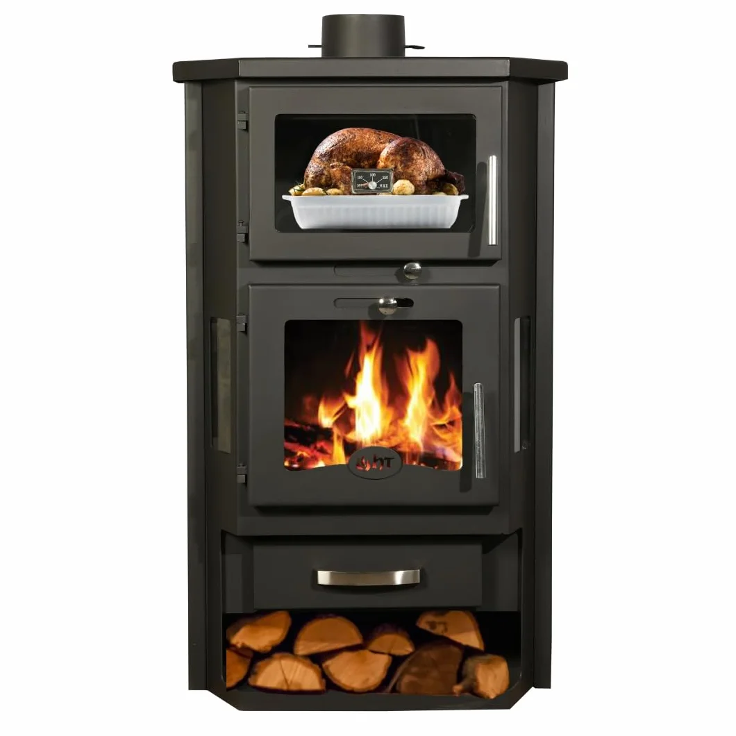 BALKAN ENERGY Poêle à bois avec four et chauffage central, 26 kW, Acier, Fonte, 91.5 x 62.5 x 550 cm