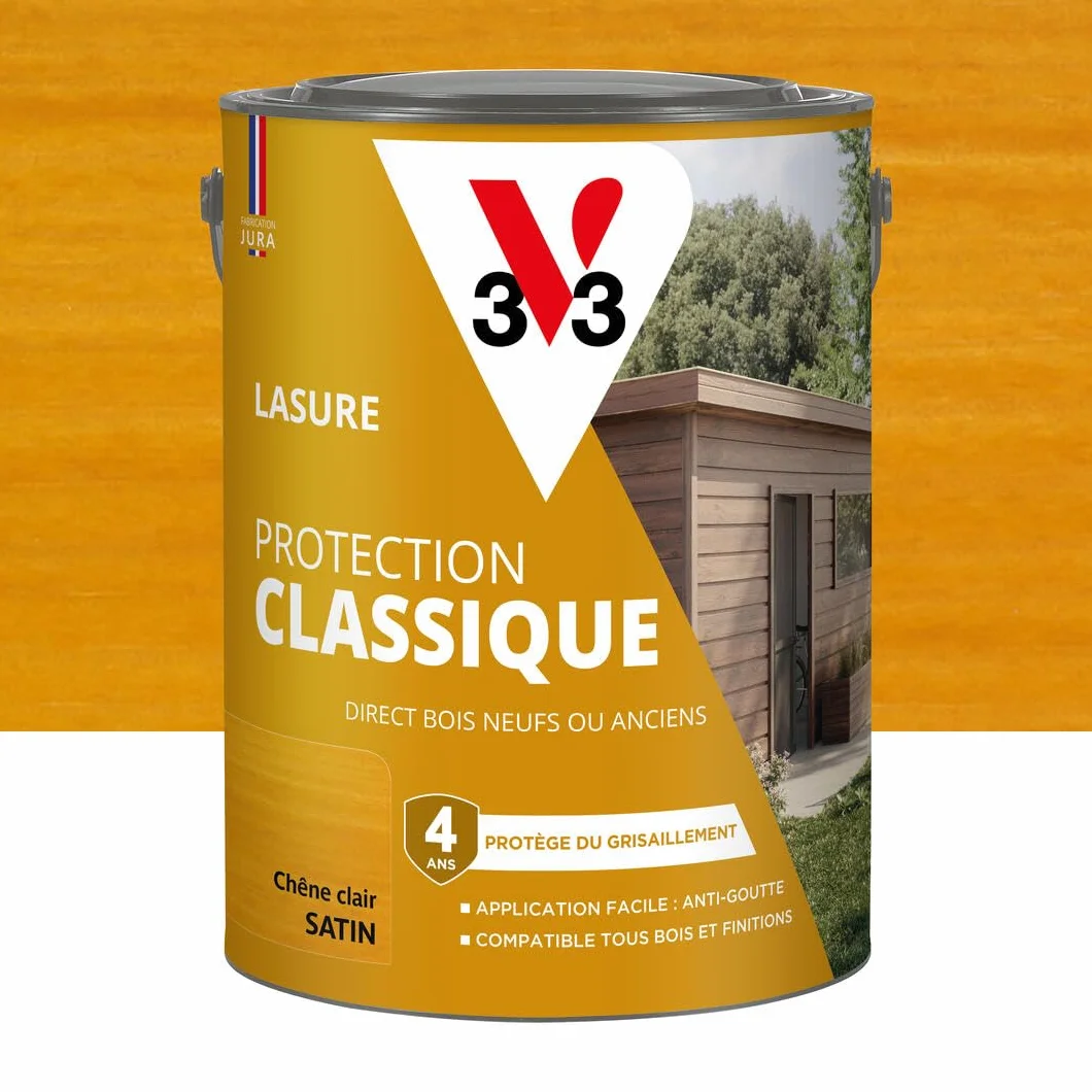 V33 Lasure Bois extérieur Chêne clair Protection Classique 4 ans 5L
