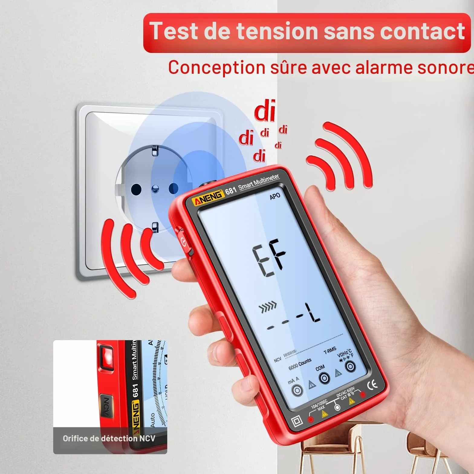 ANENG 681 Multimètre Numérique TRMS 6000 Points Testeur Tactile Intelligent Voltmètre Rechargeable à Plage Automatique
