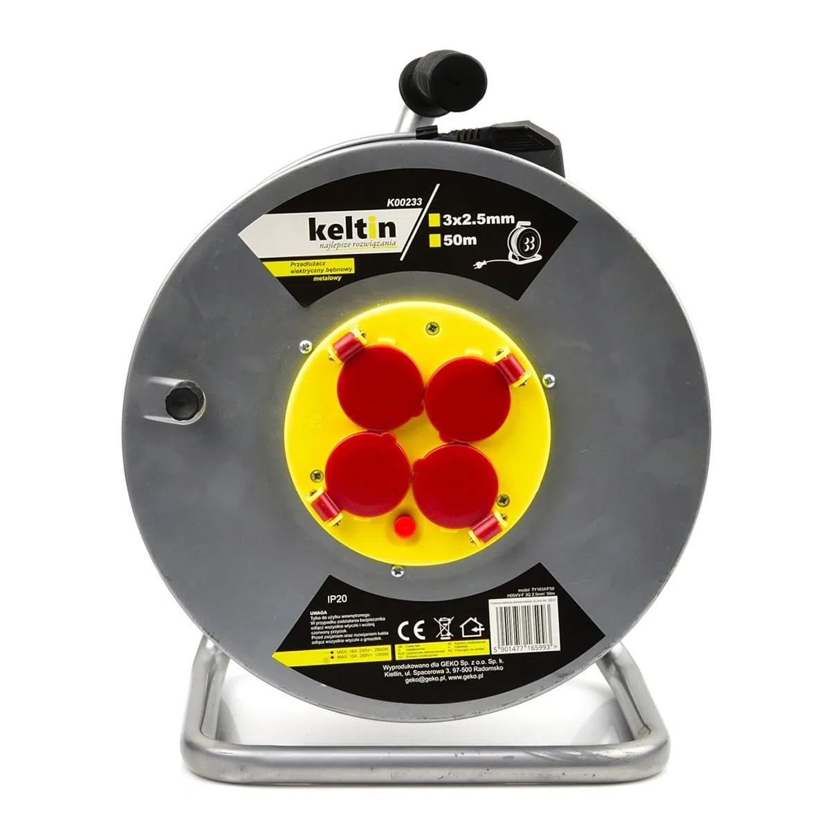 Enrouleur électrique 4 prises 16 A IP20 câble H05VV-F 3G 2,5 mm² 50 m