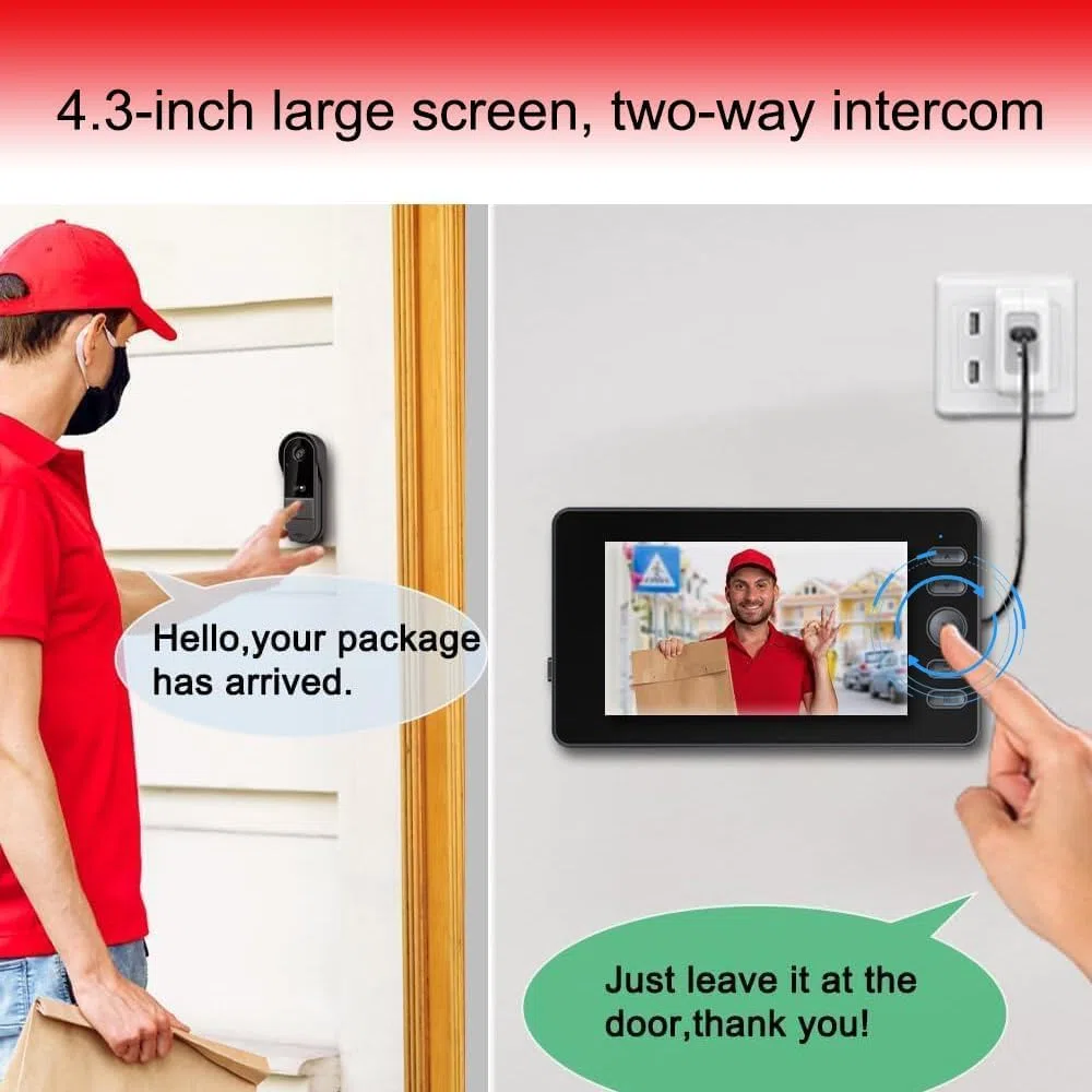Sonnette sans Fil avec Caméra Extérieure Écran 4.3" Visiophone Vidéo Interphone sans WiFi Vision Nocturne