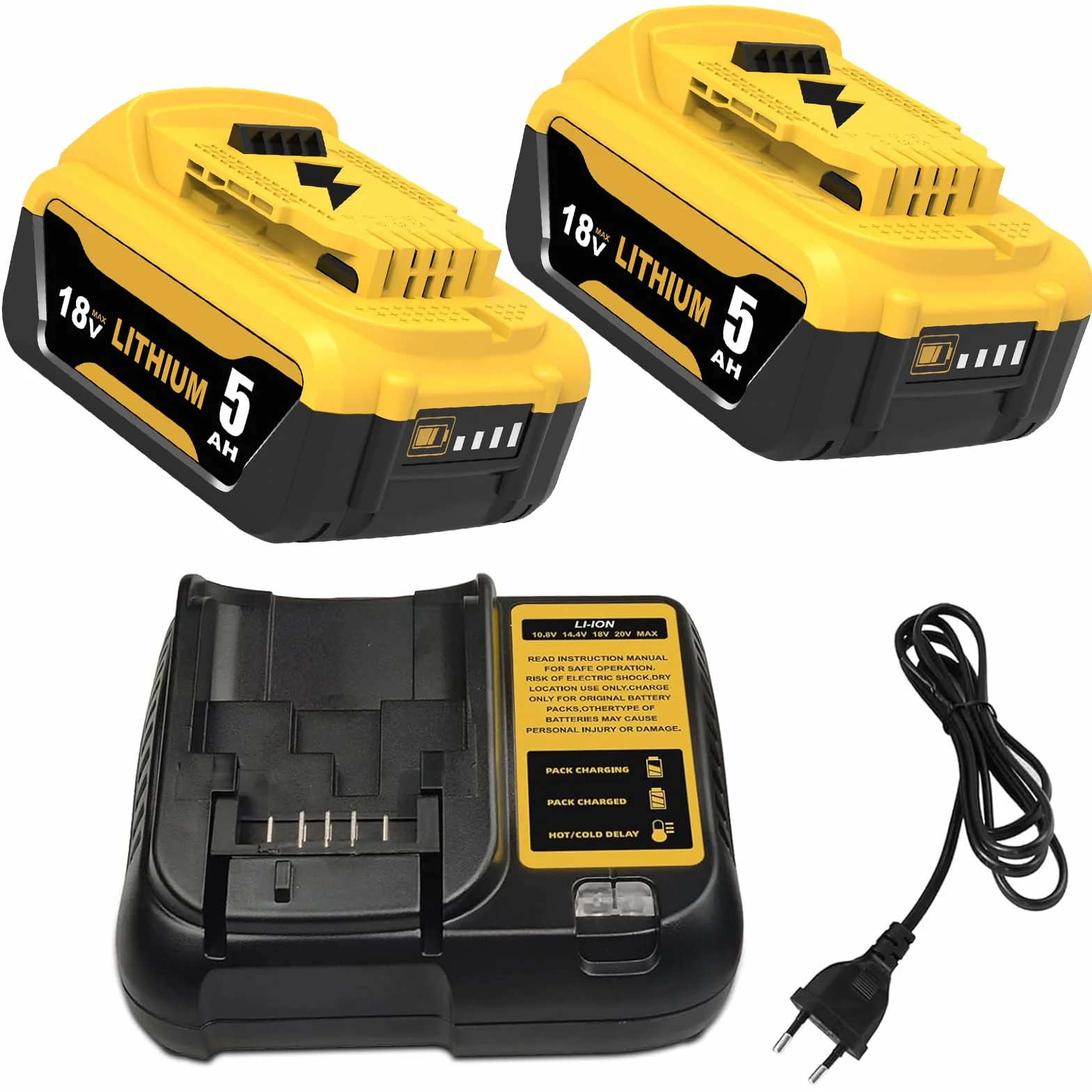 Dewalt 18V 5000mAh Batterie 2pcs + 10.8-20V 3A DCB107 Chargeur LED