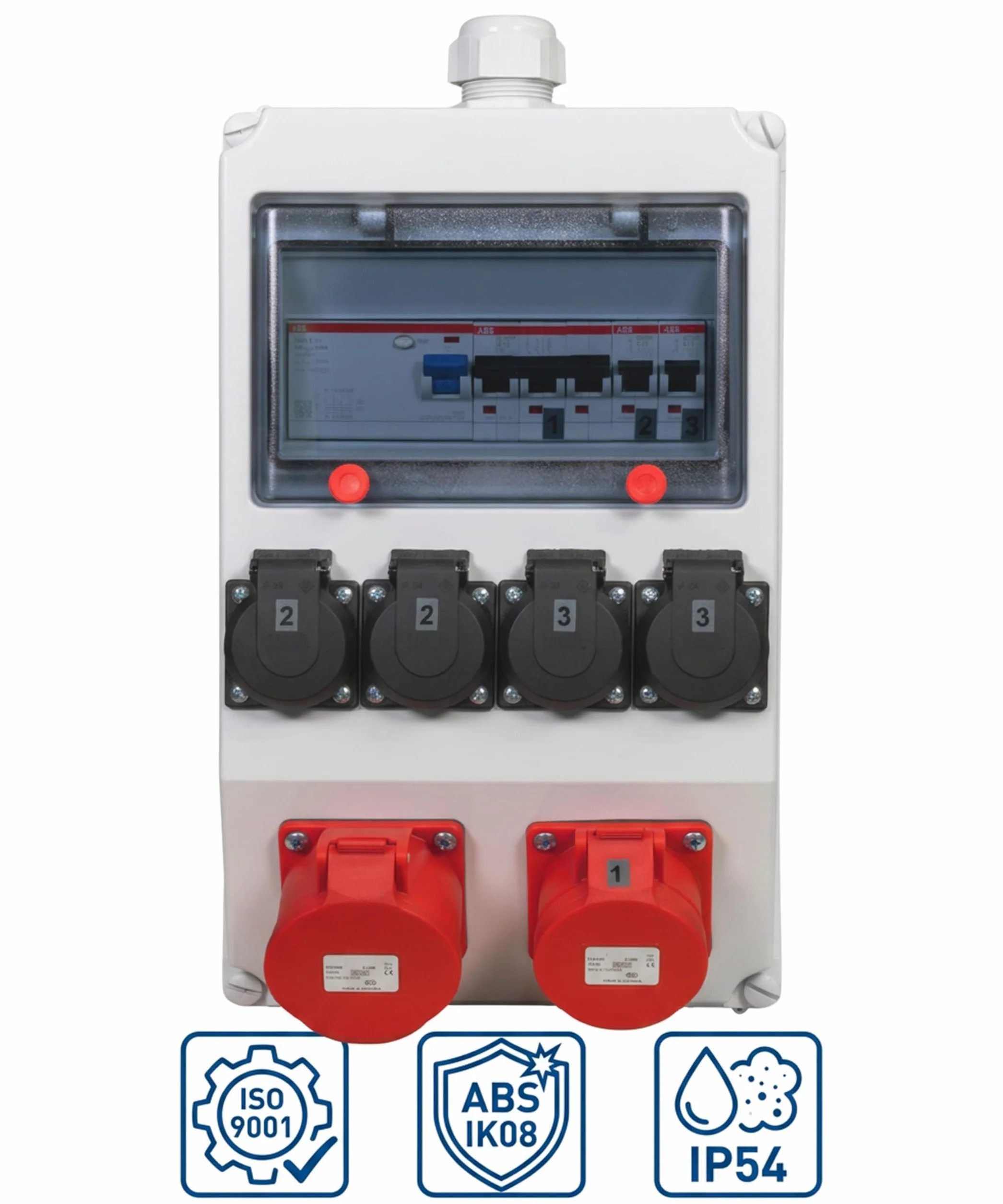 JÄGER Distributeur mural en saillie, répartiteur de courant 400 V avec ABB FI & LS, 2 x CEE 16 A / 32 A