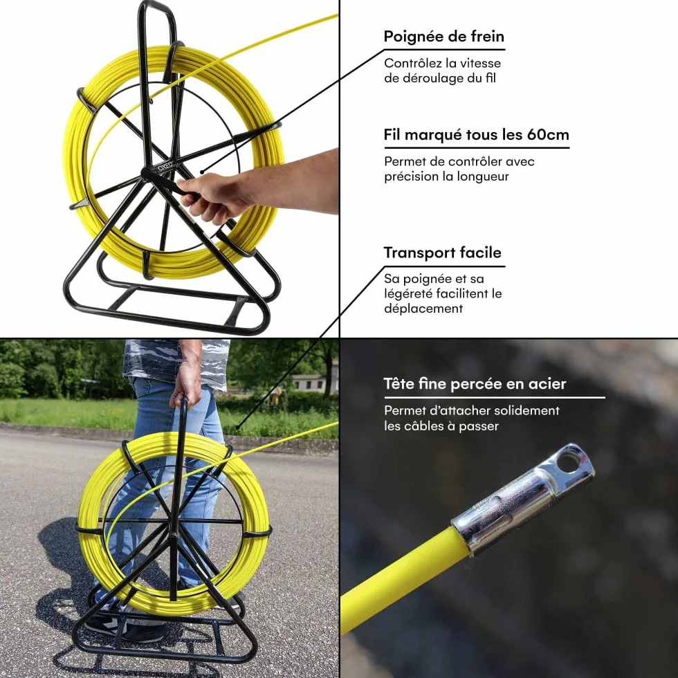 Aiguille tire fil fibre de verre dévidoir 100 m