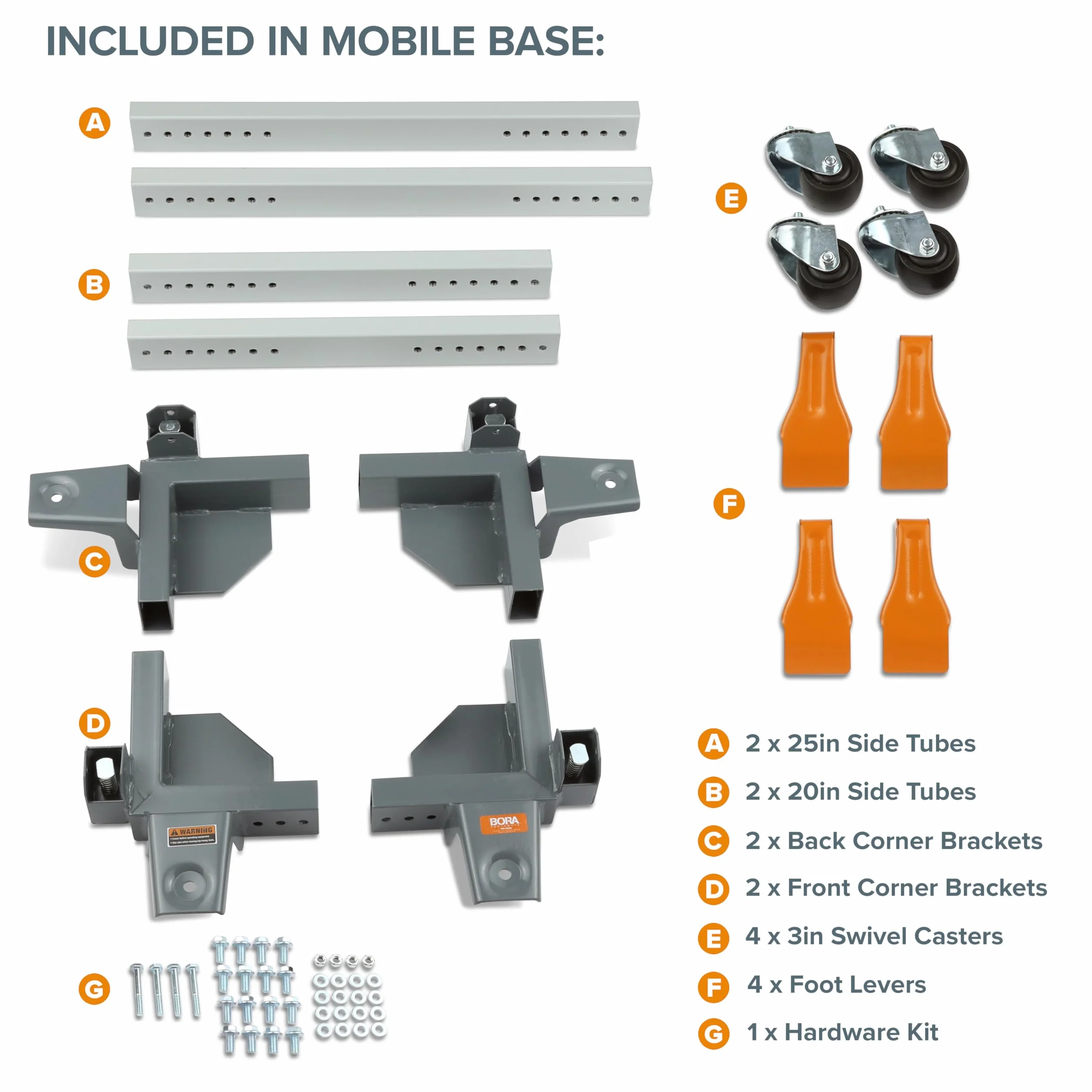 Bora Portamate Mobile Base PM-3550 – Résistance industrielle Roues pivotantes Capacité 680,4 kg