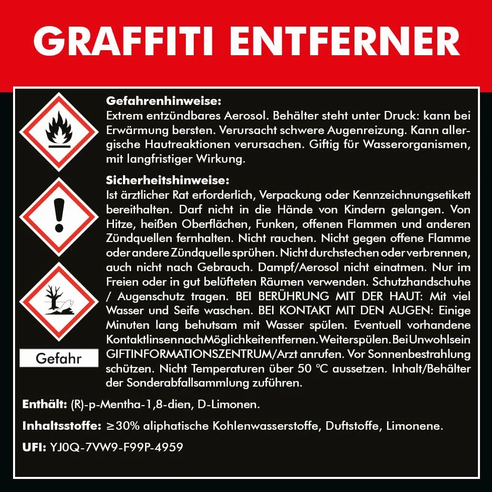 GRAFFITI 7589.5 Lot de 2 sprays 400 ml Décapant chimique Dissolvant de peinture dégraissant
