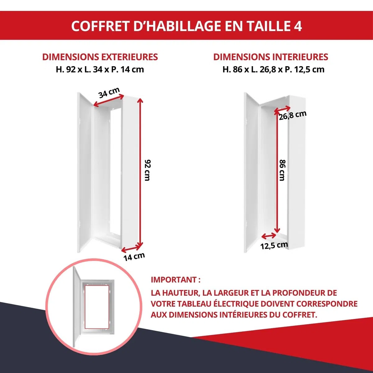 ATOLE Coffret d'habillage pour tableaux électriques en acier blanc 920x340x140 mm RCH400