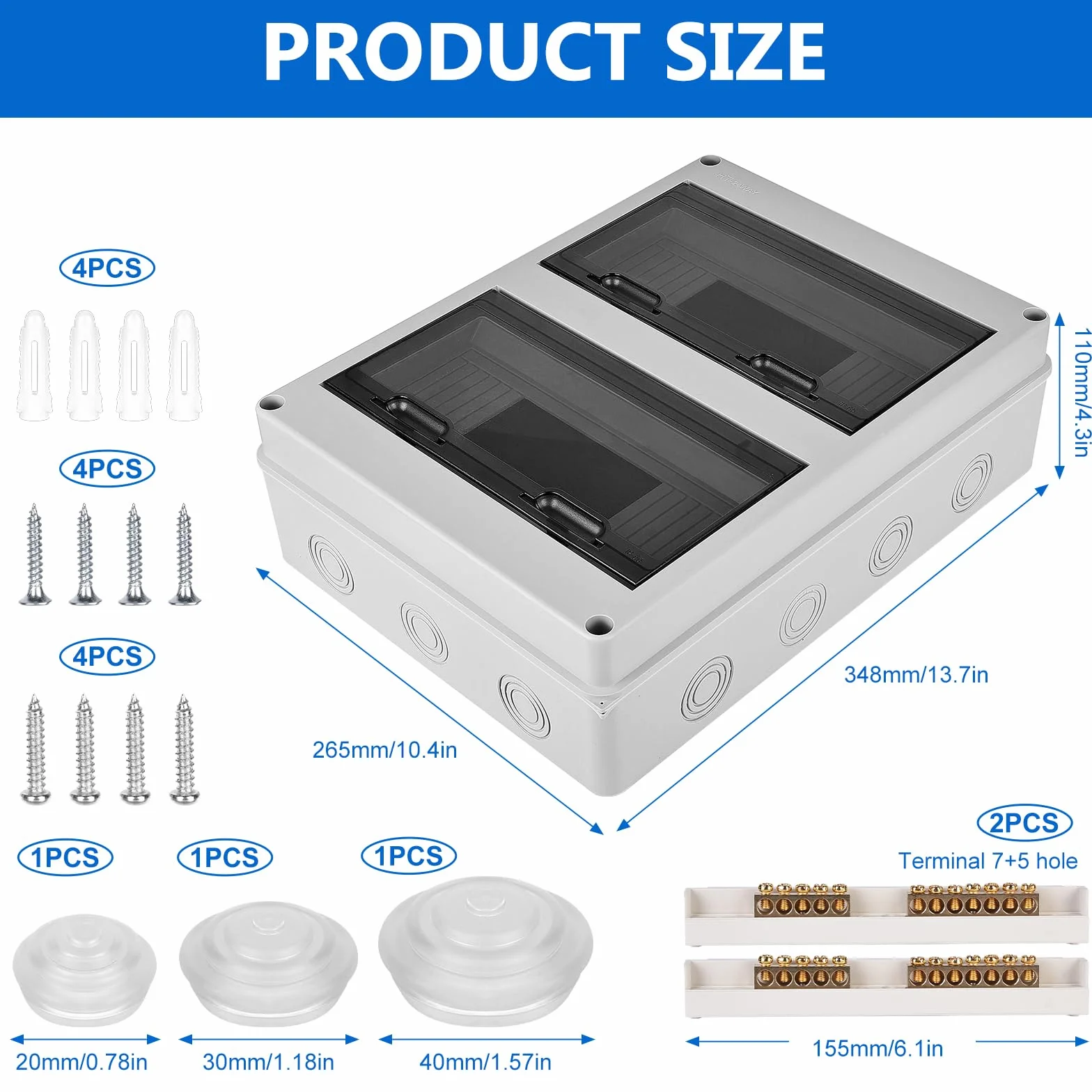 PORFOYO Boîte à fusibles IP65 24 modules 2 rangées gris plastique ABS