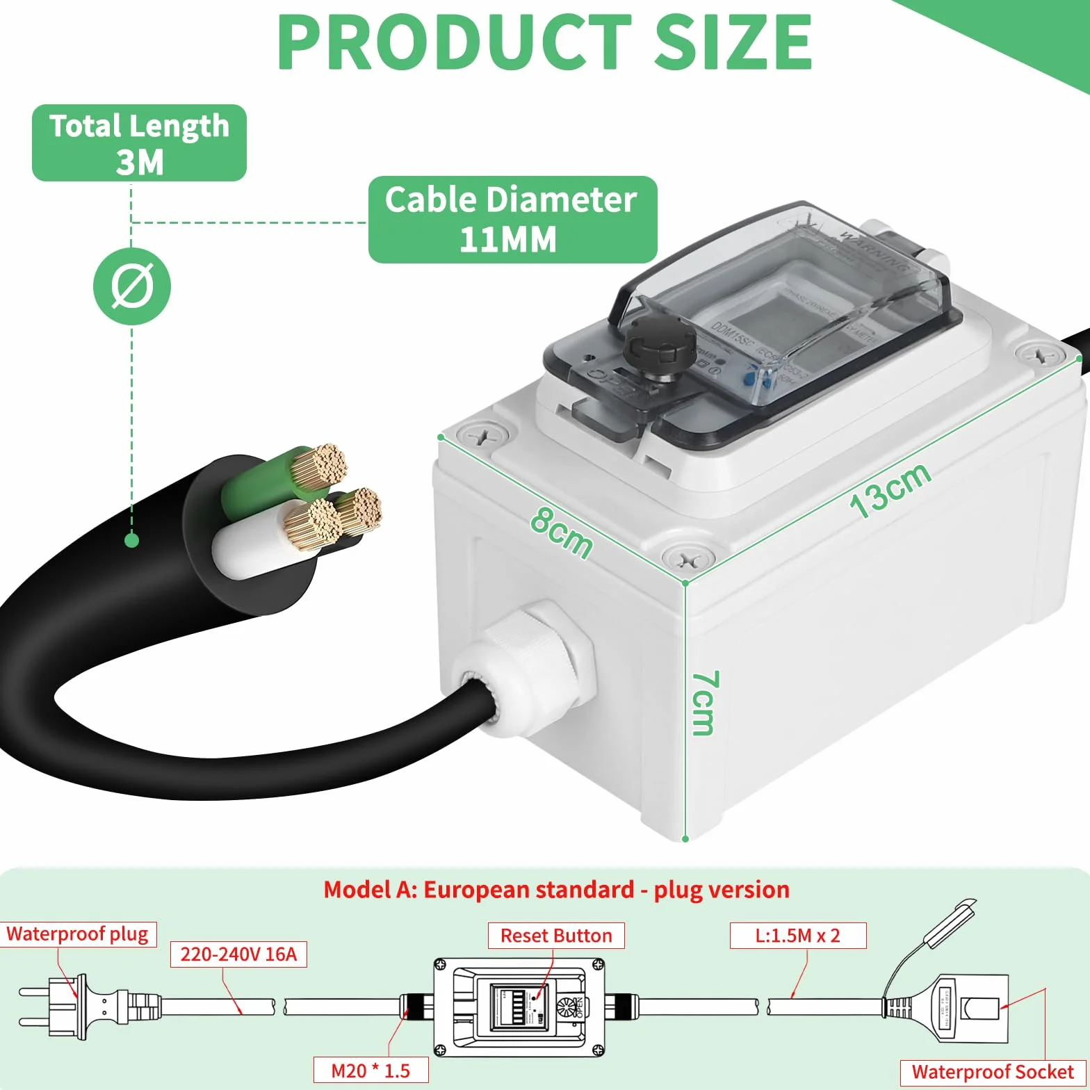 SWAWIS Compteur Electrique Numérique Mobile 230V IP67 Wattmètre Prise Camping-cars Véhicules Electriques