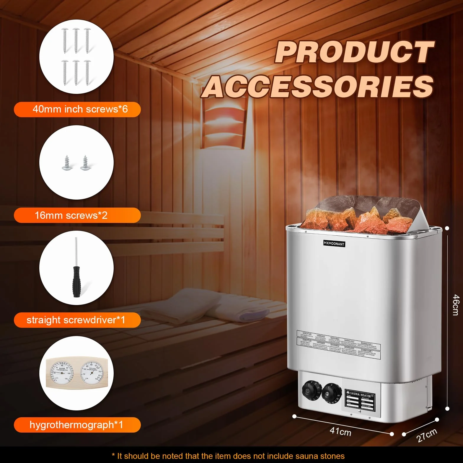 Mxmoonant Poêle Électrique pour Sauna 6KW Max 9 m³ avec Hygrothermographe