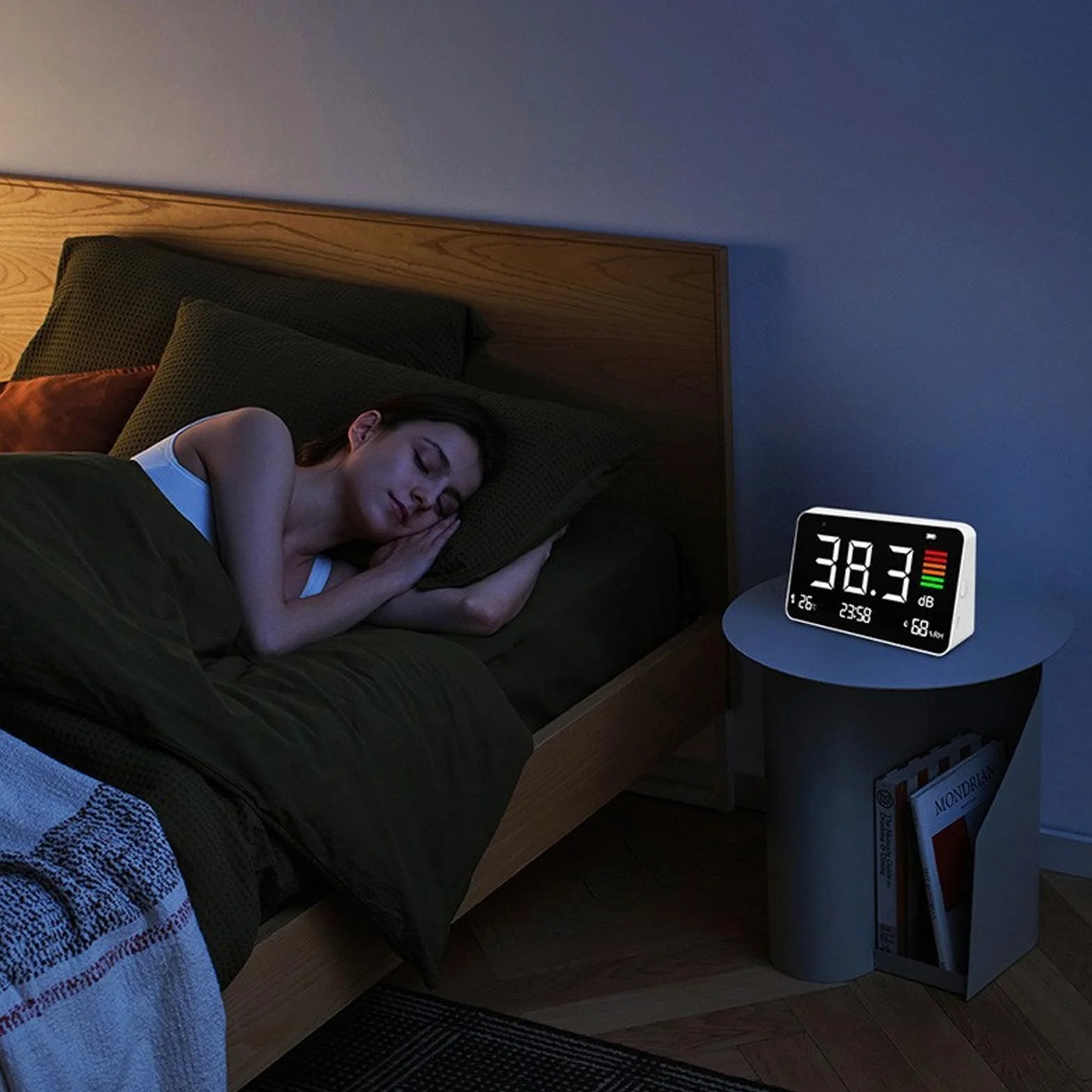 Sonomètre Décibelmètre Numérique Détecteur de Bruit Intelligent avec Affichage Heure Température Humidité