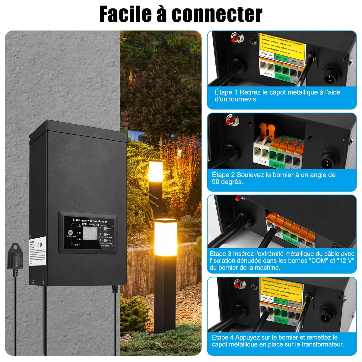 COOLWEST 120W Transformateur 220V 12V AC Capteur de Lumière Alimentation 10A Extérieur pour Éclairage Jardin MR16 GU5.3