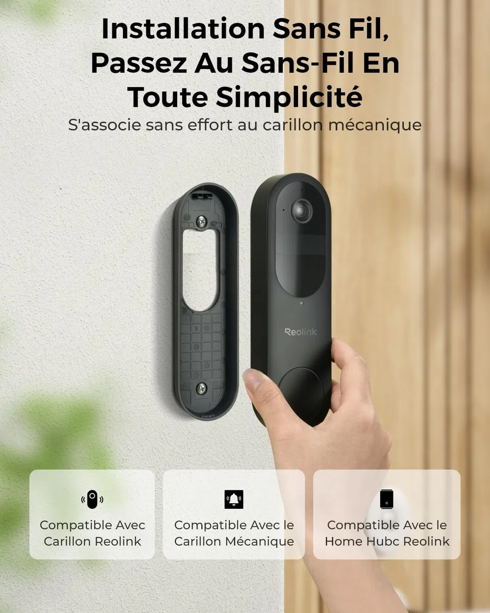 Reolink Caméra Sonnette 2K sans Fil avec Batterie, Wi-Fi 2.4/5GHz, détection Personnes/Véhicules/Colis, Audio bidirectionnel, Video Doorbell