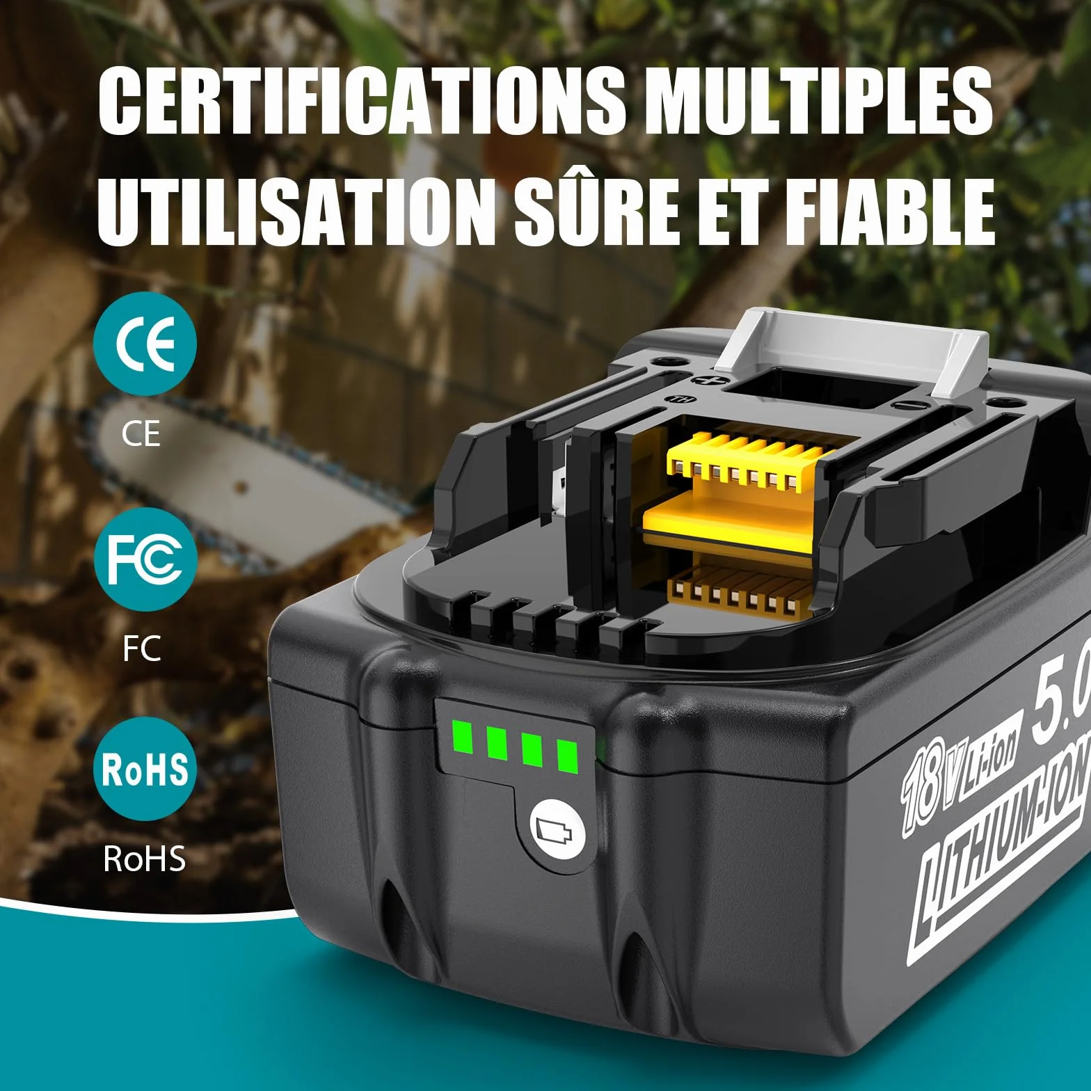 Makita Batterie de rechange 18V 5,0Ah Li-ion 2 pièces compatible BL1850B BL1850 BL1860B BL1860 LXT-400