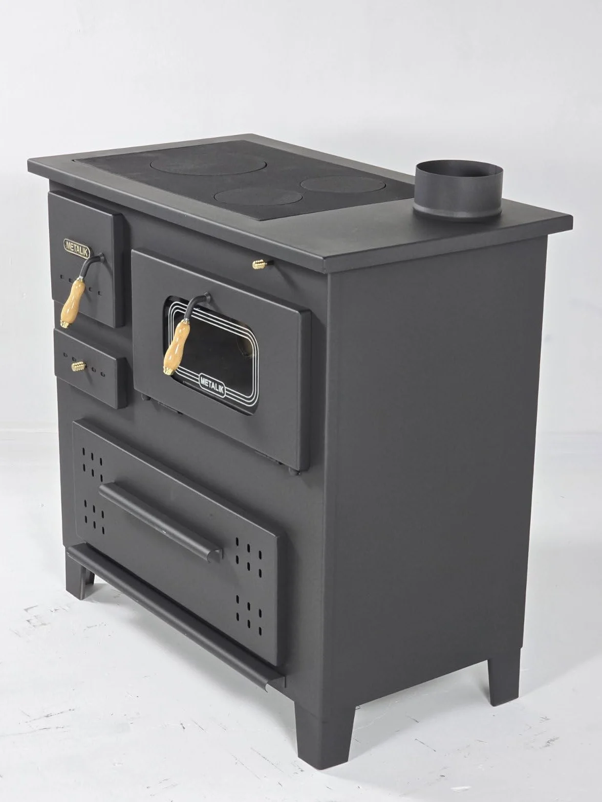Prity Poêle à bois 13 kW avec plaque en fonte et brûleur à bûches
