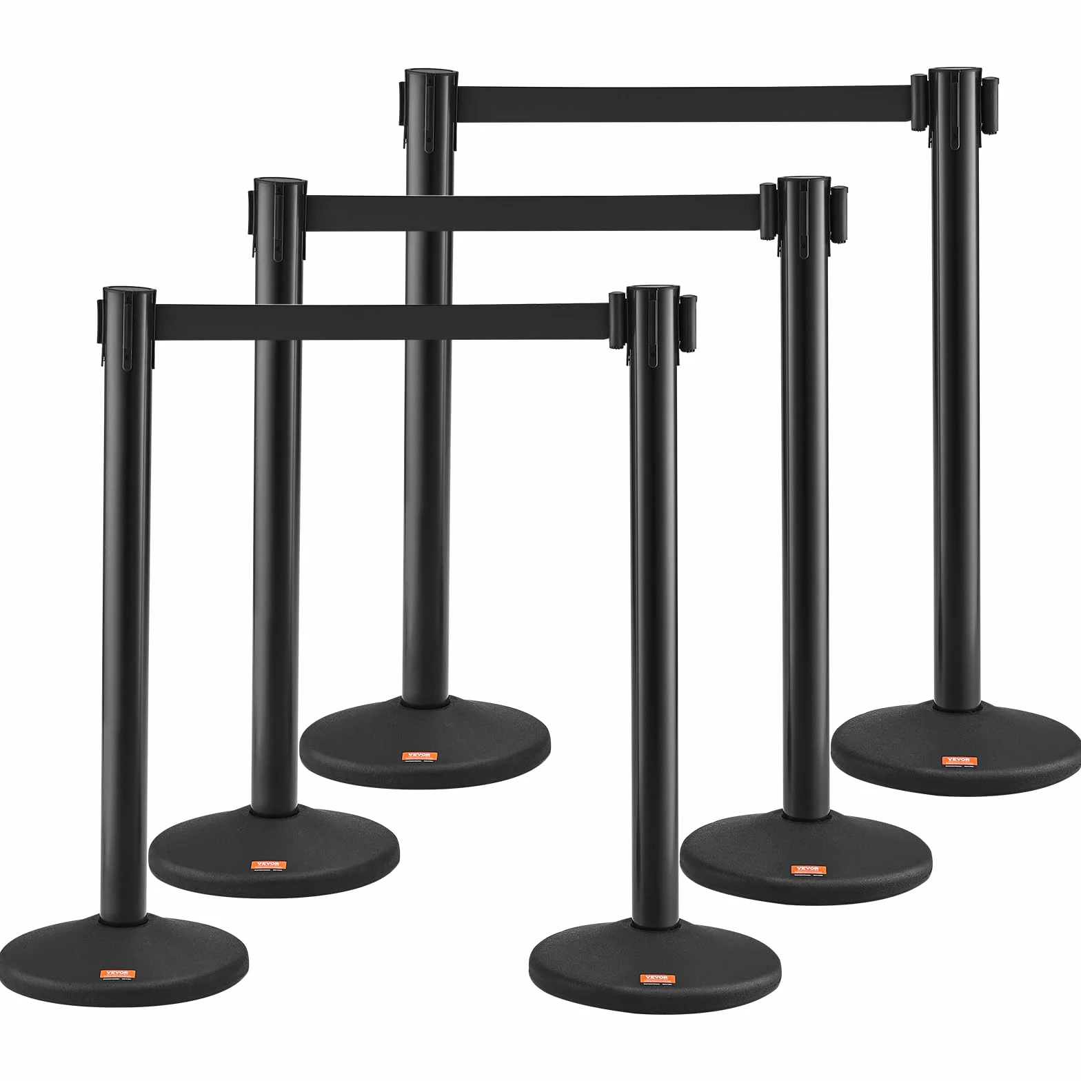 VEVOR Poteau de Guidage 6PCs 93 cm Barrière de Balisage avec Rubans Rétractables 200 cm Contrôle de Foules