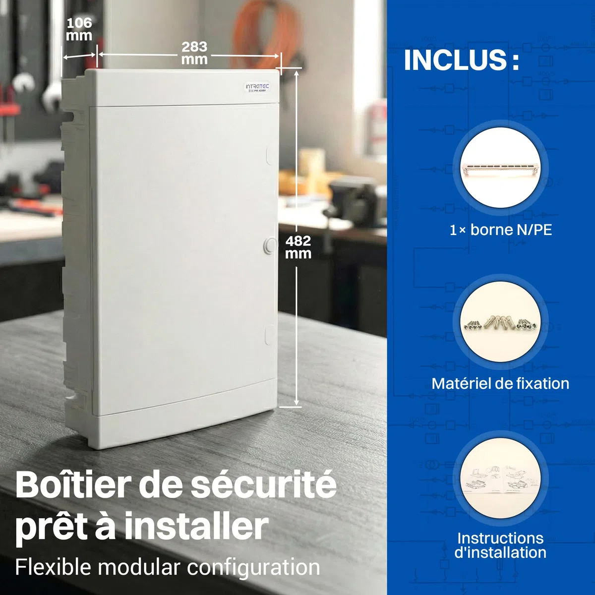Intratec Coffret de Distribution Encastré IP40 36 Modules 3 Rangée 482 x 283 x 106mm