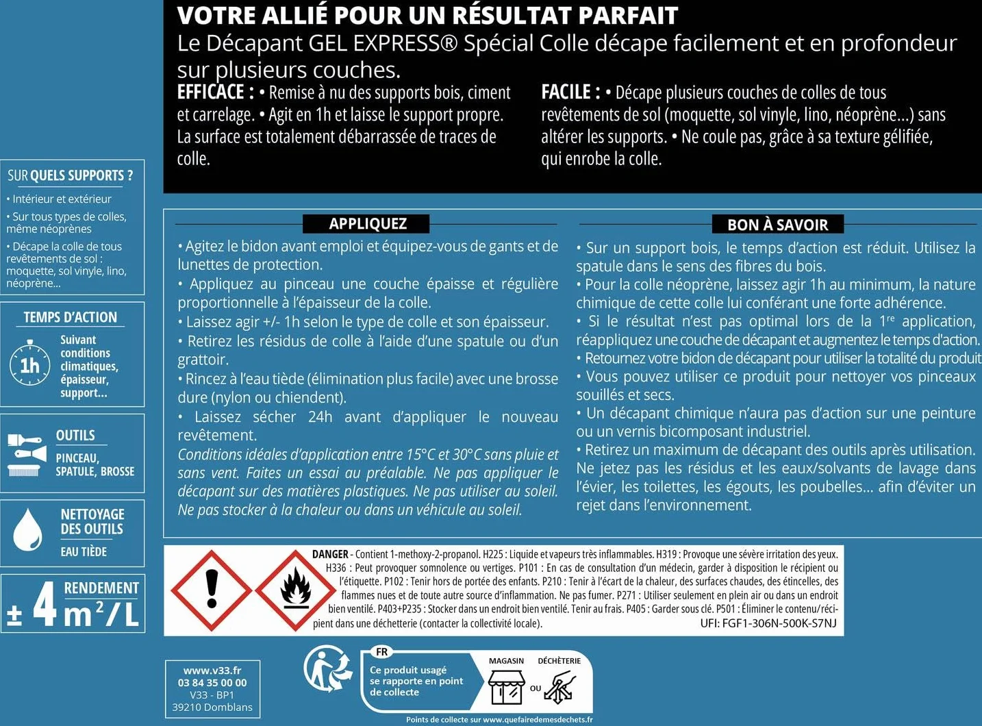 V33 Décapant gel express spécial colle 2L