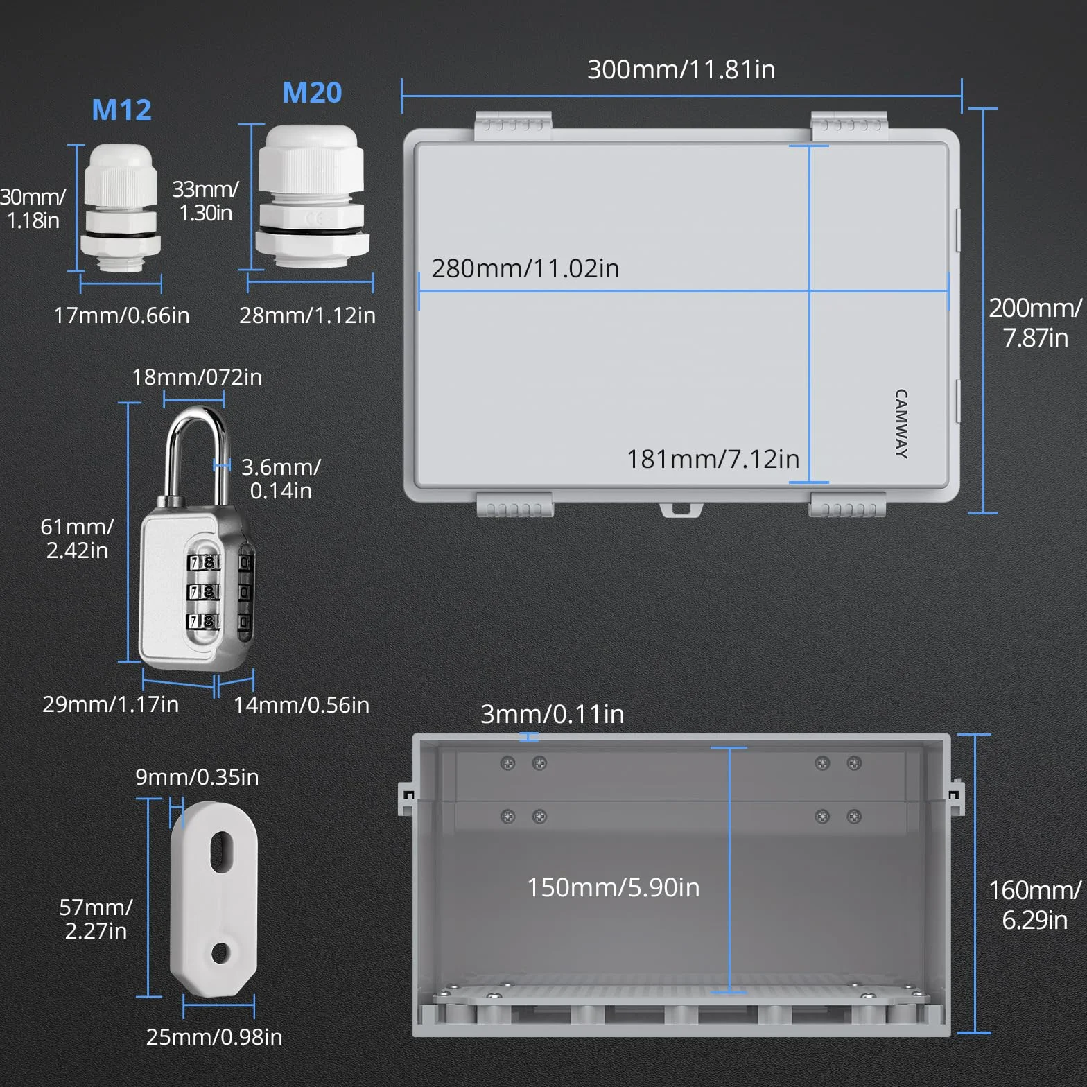 CAMWAY Coffret Electrique Etanche Exterieur ABS Renforcé 3mm Boîte de Jonction IP67 30x20x16cm