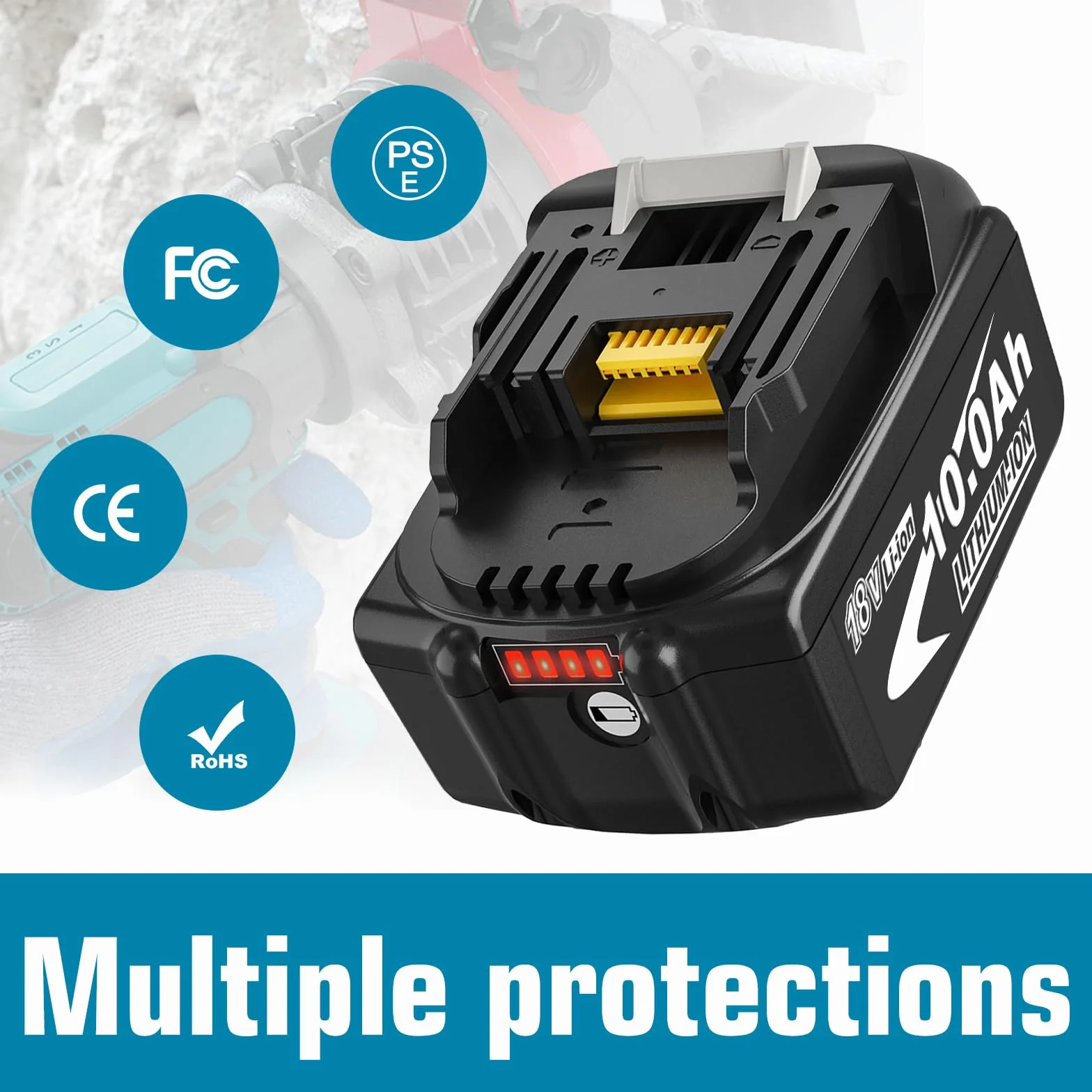 Makita 18V Batterie BL1850B BL1860B 10000mAh Dosctt Remplacement avec Indicateur LED