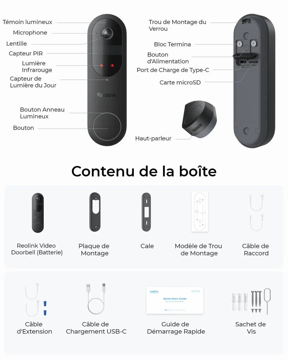 Reolink Caméra Sonnette 2K sans Fil avec Batterie, Wi-Fi 2.4/5GHz, détection Personnes/Véhicules/Colis, Audio bidirectionnel, Video Doorbell
