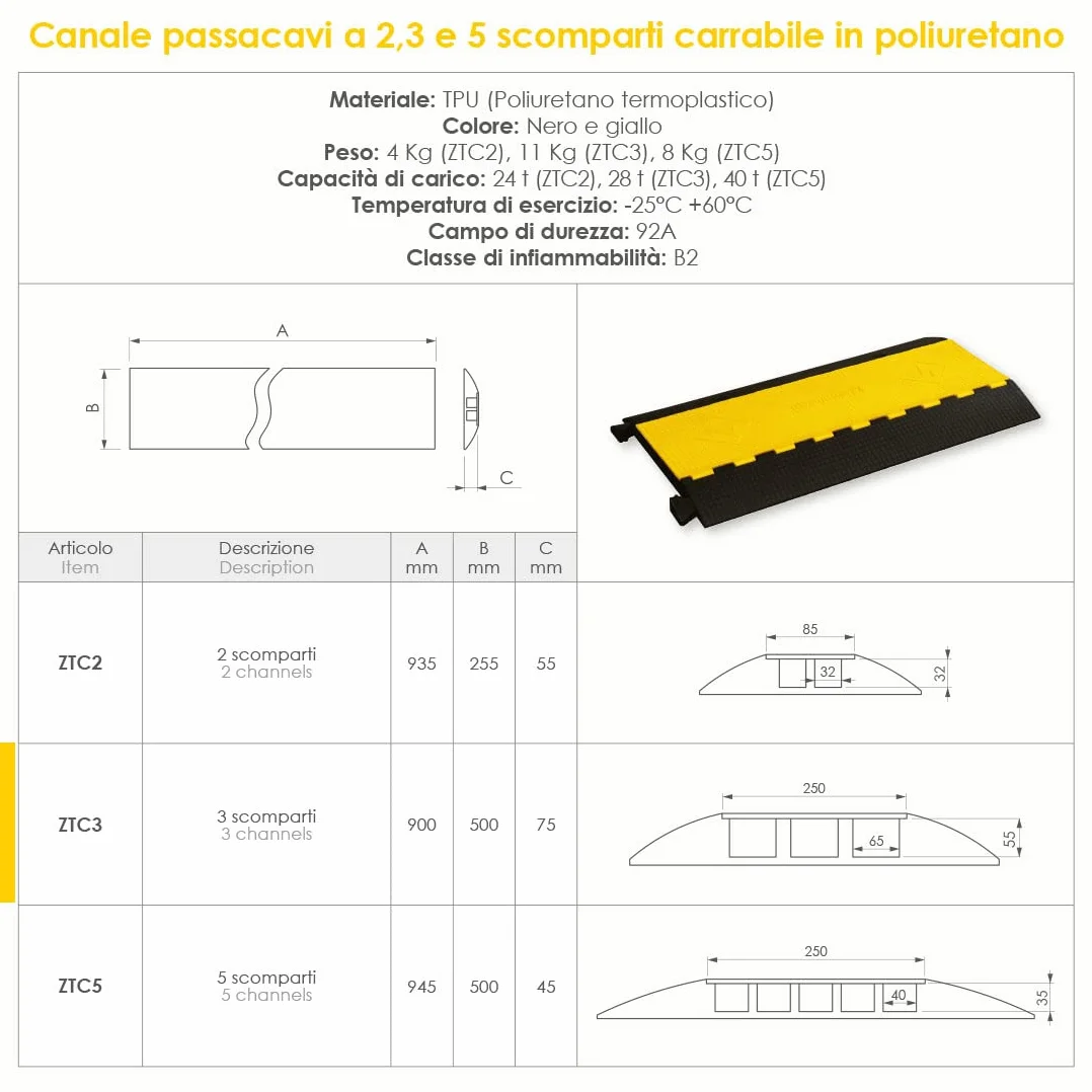 Arnocanali ZTC3 Walkable Canal passe-câble inclinable 500 x 75/3 mm Noir/Jaune