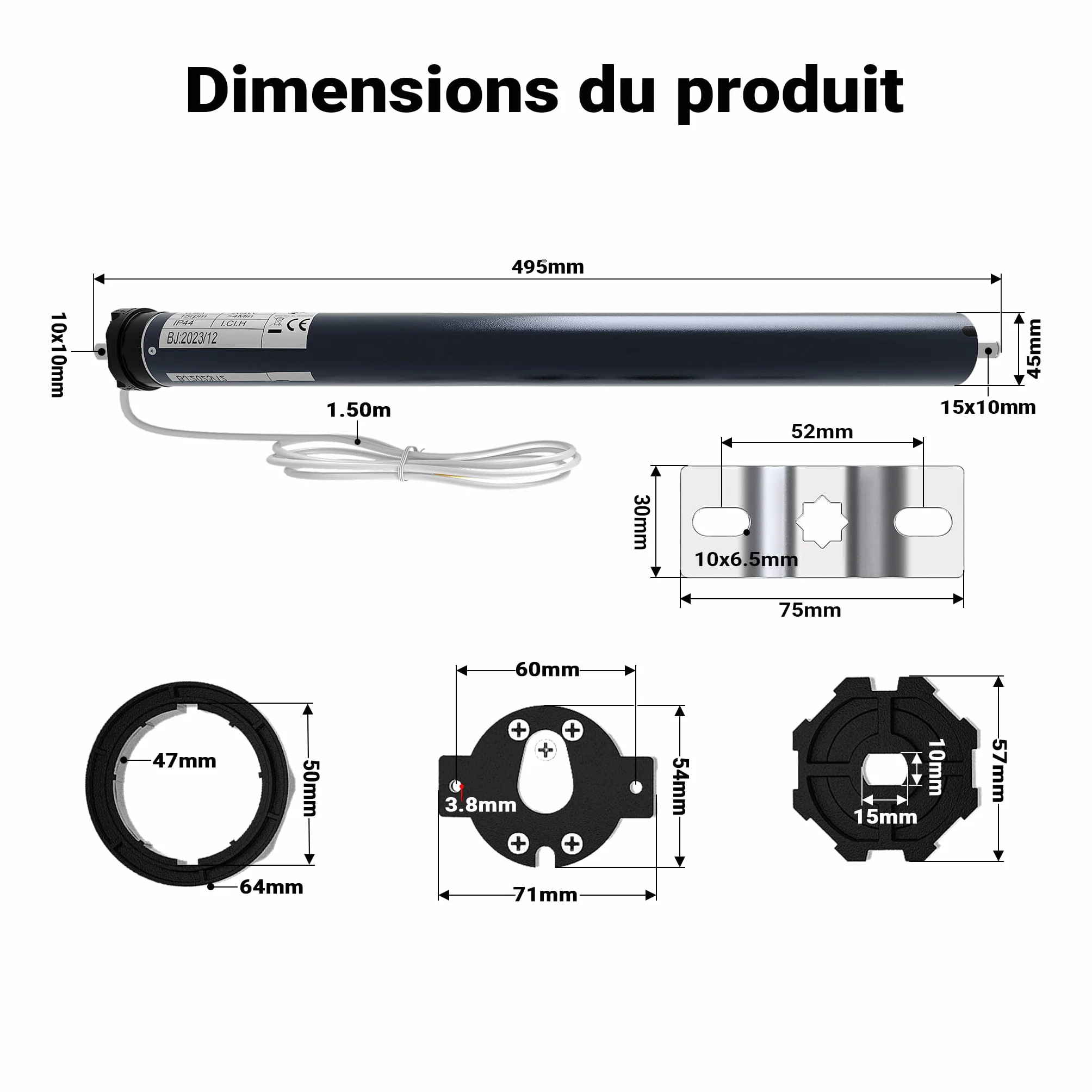 Moteur de volet roulant Wiltec 204 W 30 Nm arbres SW60 IP44