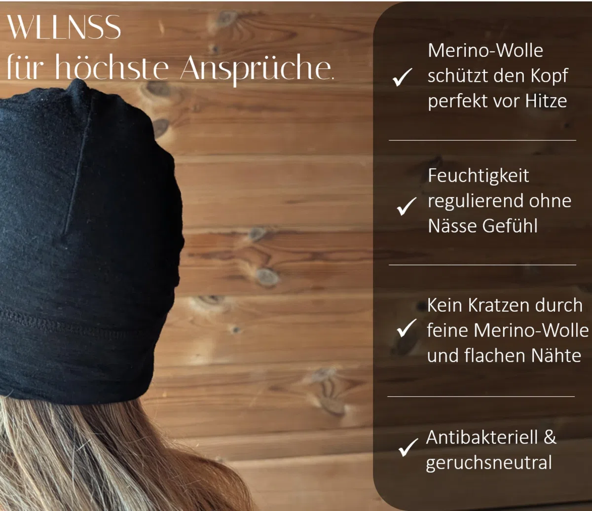 Bonnet de sauna 100 % laine mérinos, accessoire de sauna unisexe
