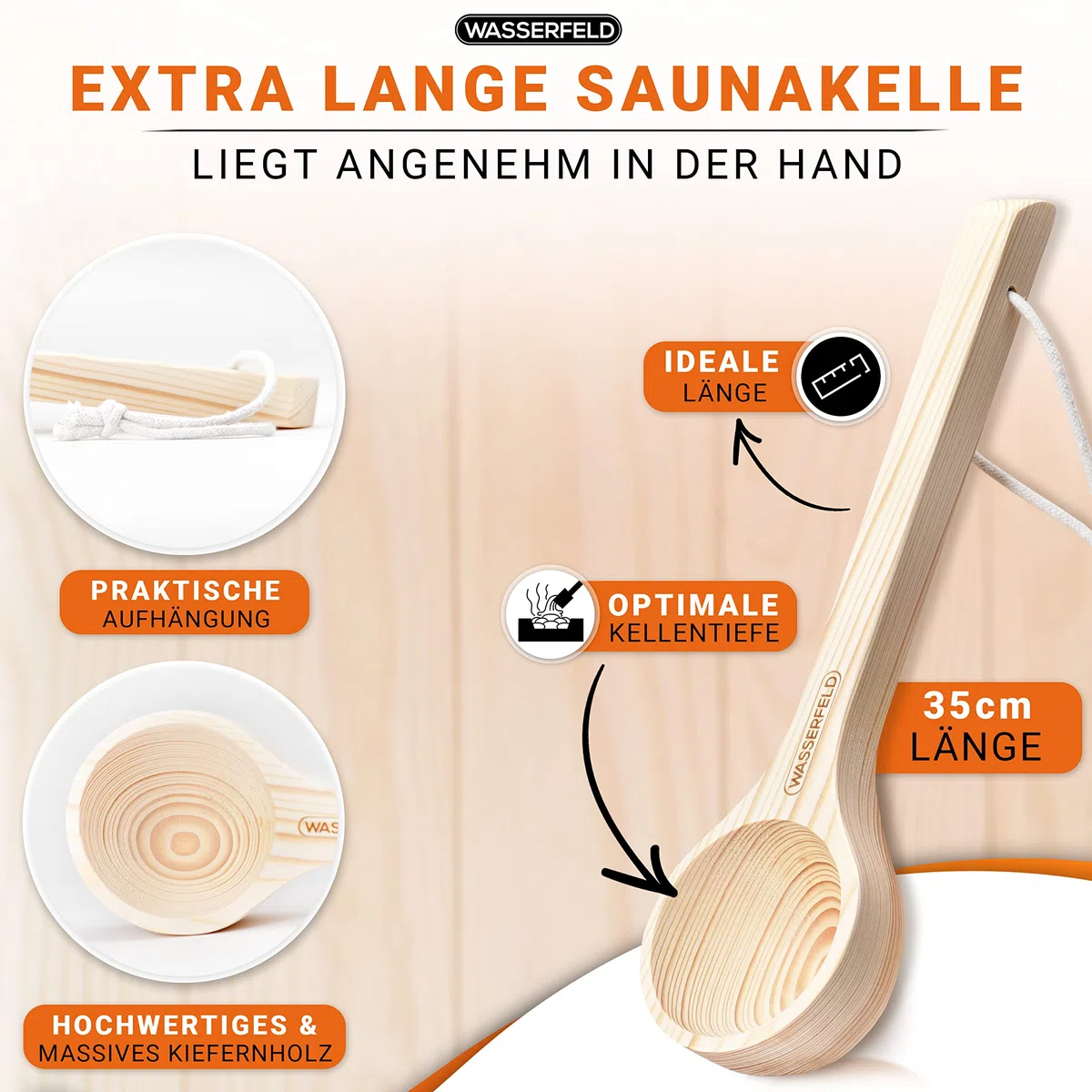 WASSERFELD® Seau de sauna 4 litres avec truelle, sablier, thermomètre et hygromètre