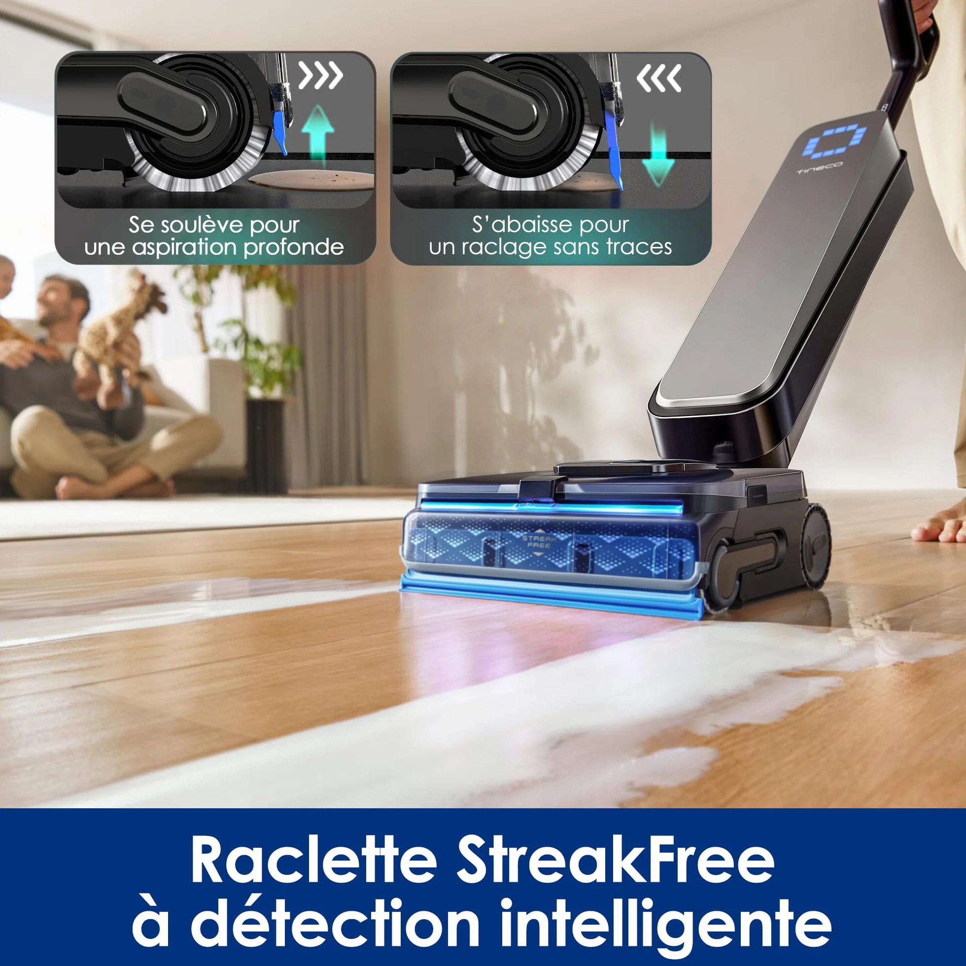 Tineco Floor One S9 Scientist Aspirateur Laveur StreakFree HydroBurst SmoothDrive 360° Anti-emmêlement DualBlock FlashDry 85°C autonomie 80min Nettoyage Bords 3 Faces 180° à Plat