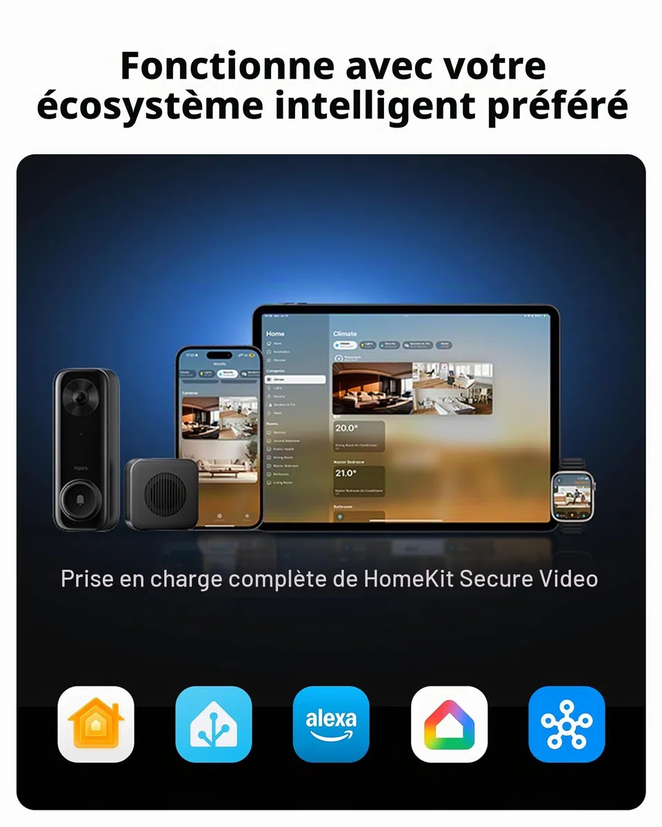 Aqara G400 Sonnette Vidéo PoE/WiFi HomeKit Secure Video 2K Wi-Fi 6 IP65 Compatible Alexa Google SmartThings