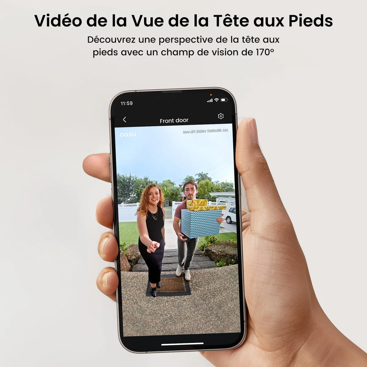aosu Sonnette sans Fil avec Camera 2K, Détection Humaine PIR, 170° Grand Angle, Vision Nocturne, IP65