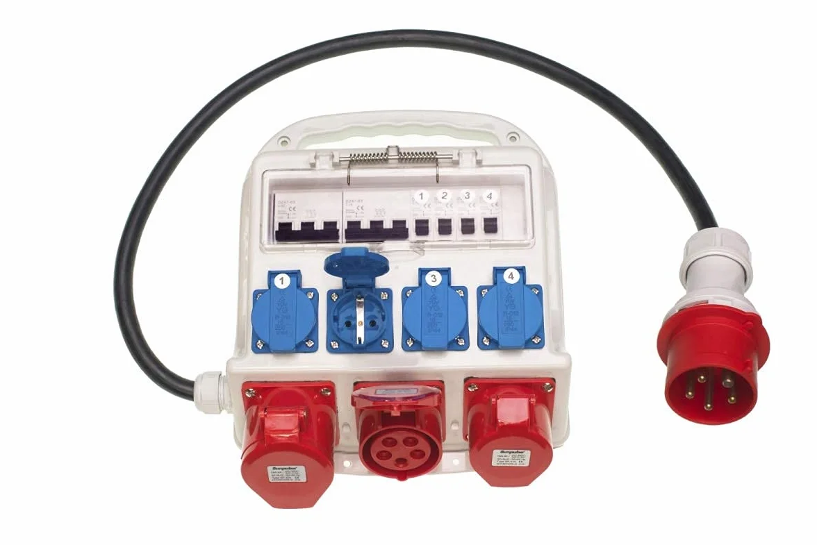 Solartronics Distributeur de courant de chantier 32 A 4 prises 230 V 2 raccordements 400 V 16 A 1 raccordement 400 V 32 A fusible