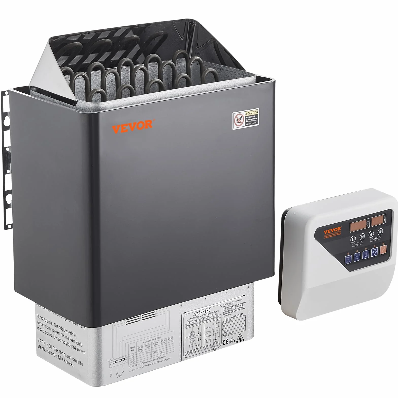 VEVOR Poêle de Sauna Électrique 8 kW 400 V 3 N, Contrôleur Numérique, 110℃ Max, pour Sauna 8-12 m³