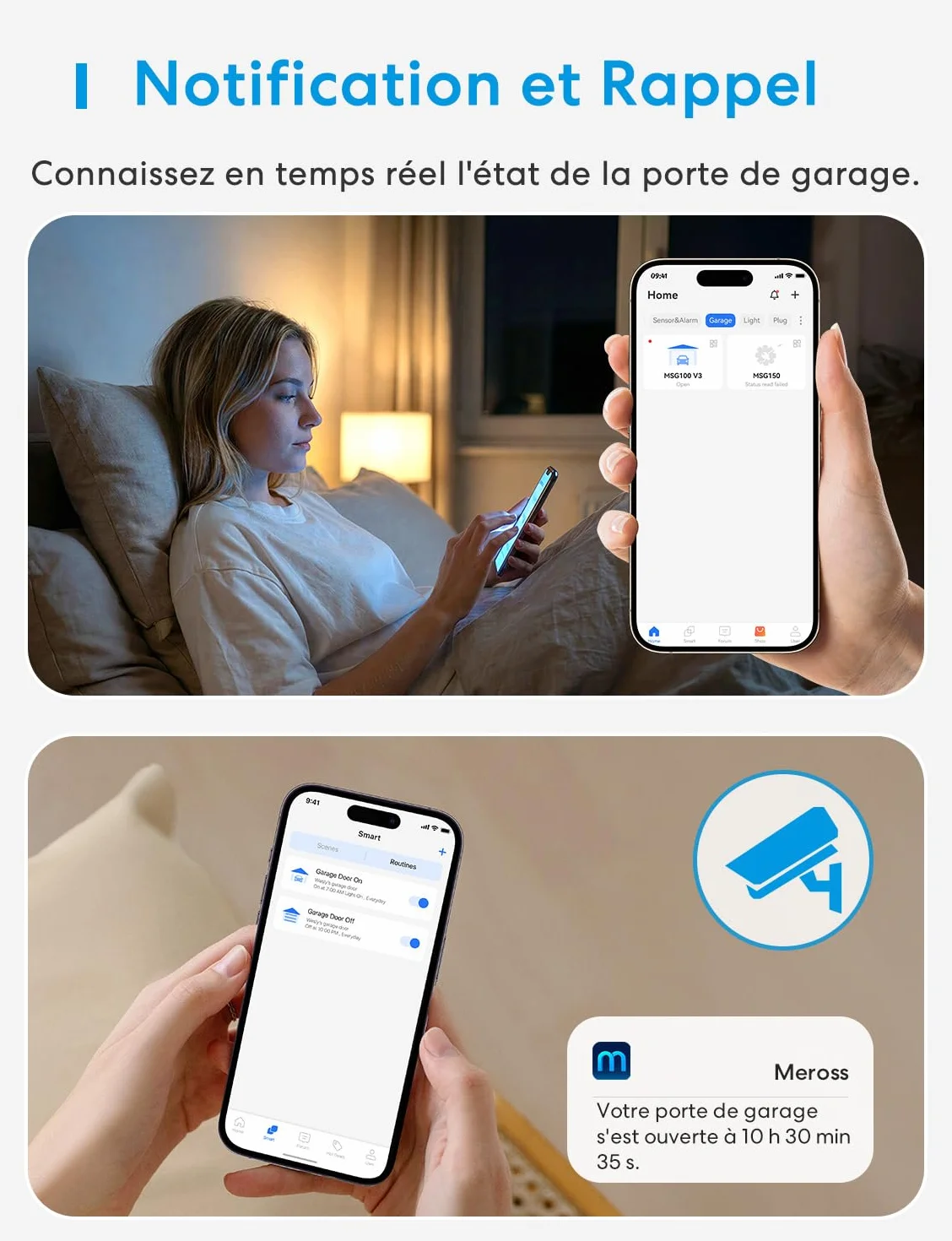 Meross Ouvre-Porte de Garage Connecté WiFi Universel Compatible CarPlay Apple HomeKit Siri Alexa Google Notification Contrôle Vocal Fermeture Automatique Minuteur