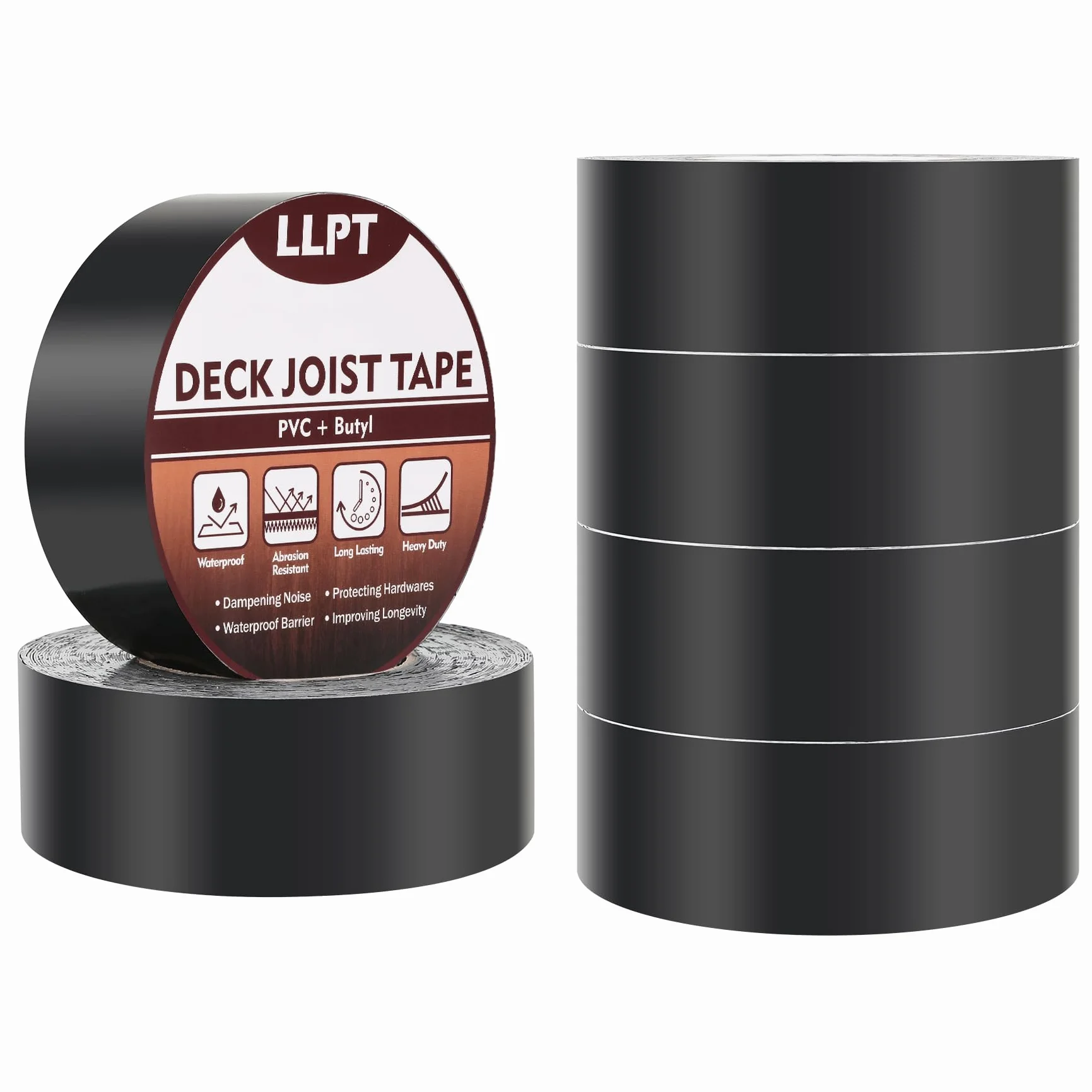 LLPT Ruban Adhésif de Solive pour Terrasse 50 mm x 15 m Mastic Butyle Imperméable 6 Packs