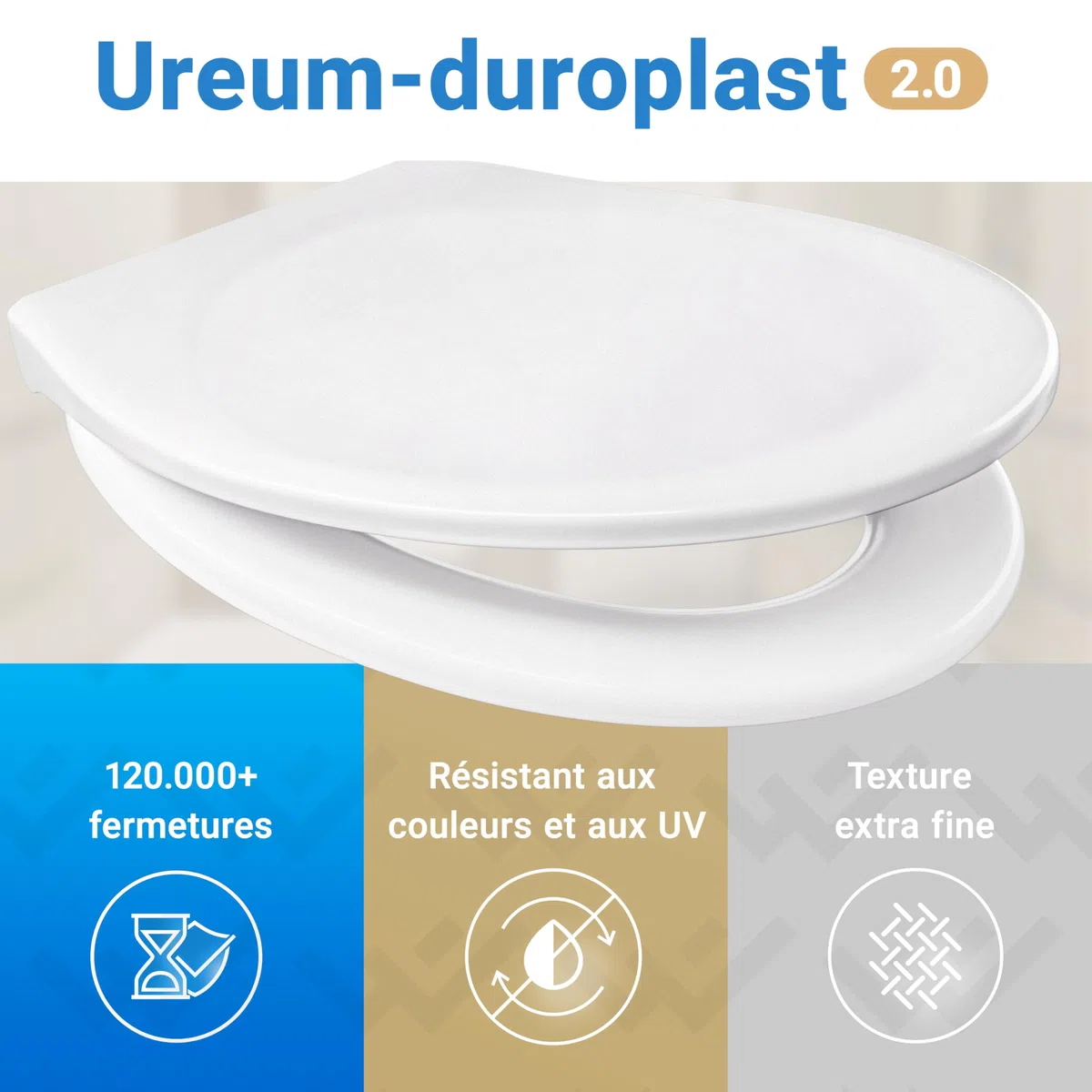 LOBENSWERK Abattant WC avec frein de chute duroplast antibactérien UV résistant Lunette de toilette clipsable universelle ovale