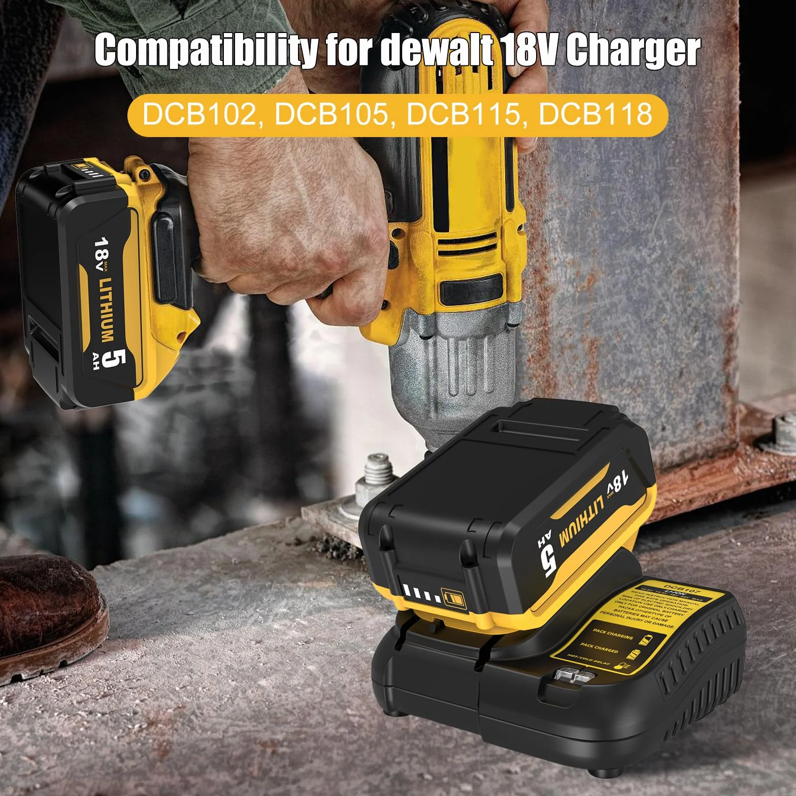 Dewalt 18V 5000mAh Batterie 2pcs + 10.8-20V 3A DCB107 Chargeur LED