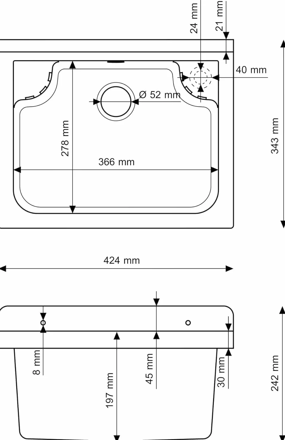 Évier extérieur Buanderie Lavabo extérieur siphon polypropylène noir GRANITAN