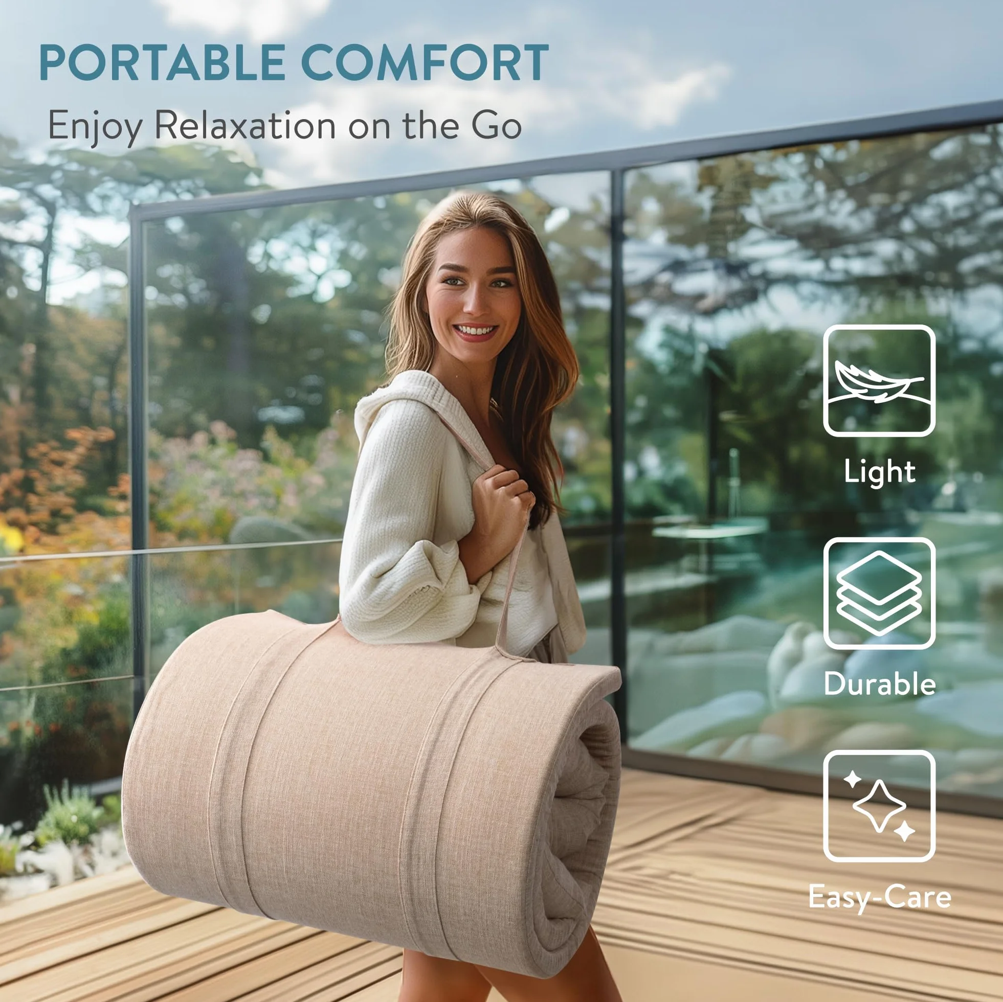 JEMIDI Accessoires Sauna Lot 2x Coussin Original 50x50 30x50 1x Coussin Chaise Longue 170x50 Accessoire Relaxation Confort Aspect Lin Jardin Piscine