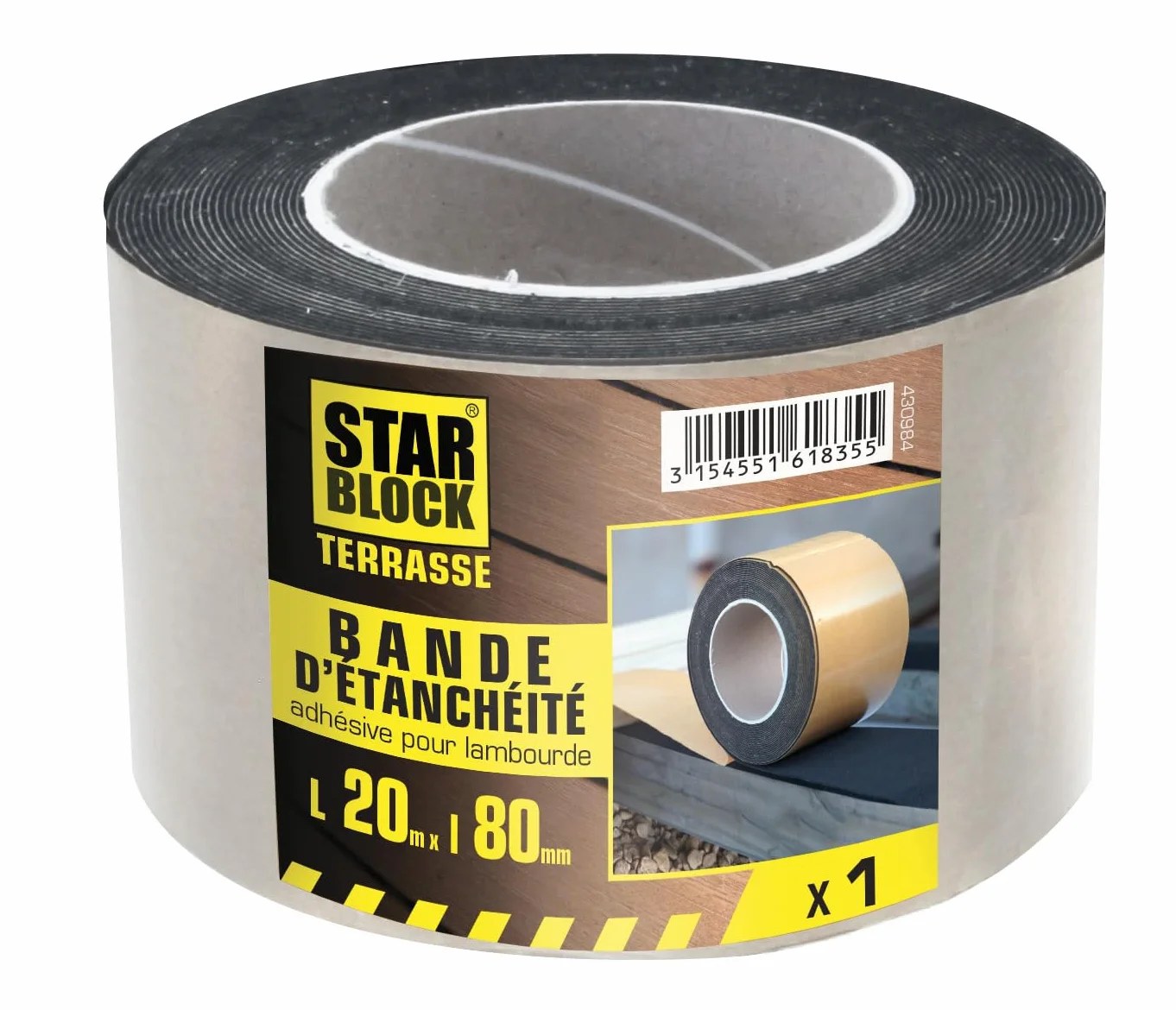 STARBLOCK Bande d'étanchéité adhésive pour lambourde terrasse L.20m x l.80mm Mousse Polyéthylène 1mm