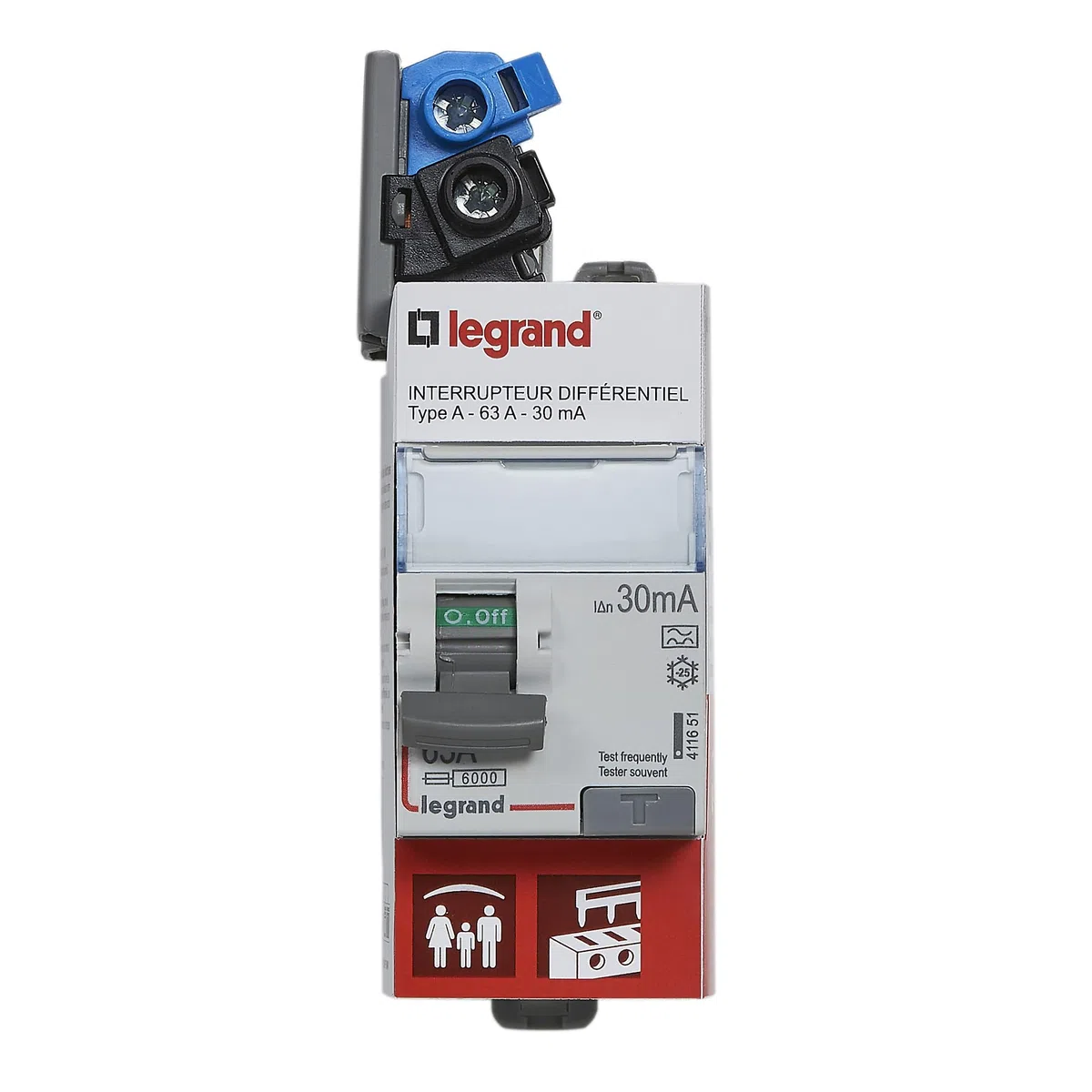 Interrupteur différentiel DX³-ID 2P 230V~ 63A typeA 30mA 2 modules