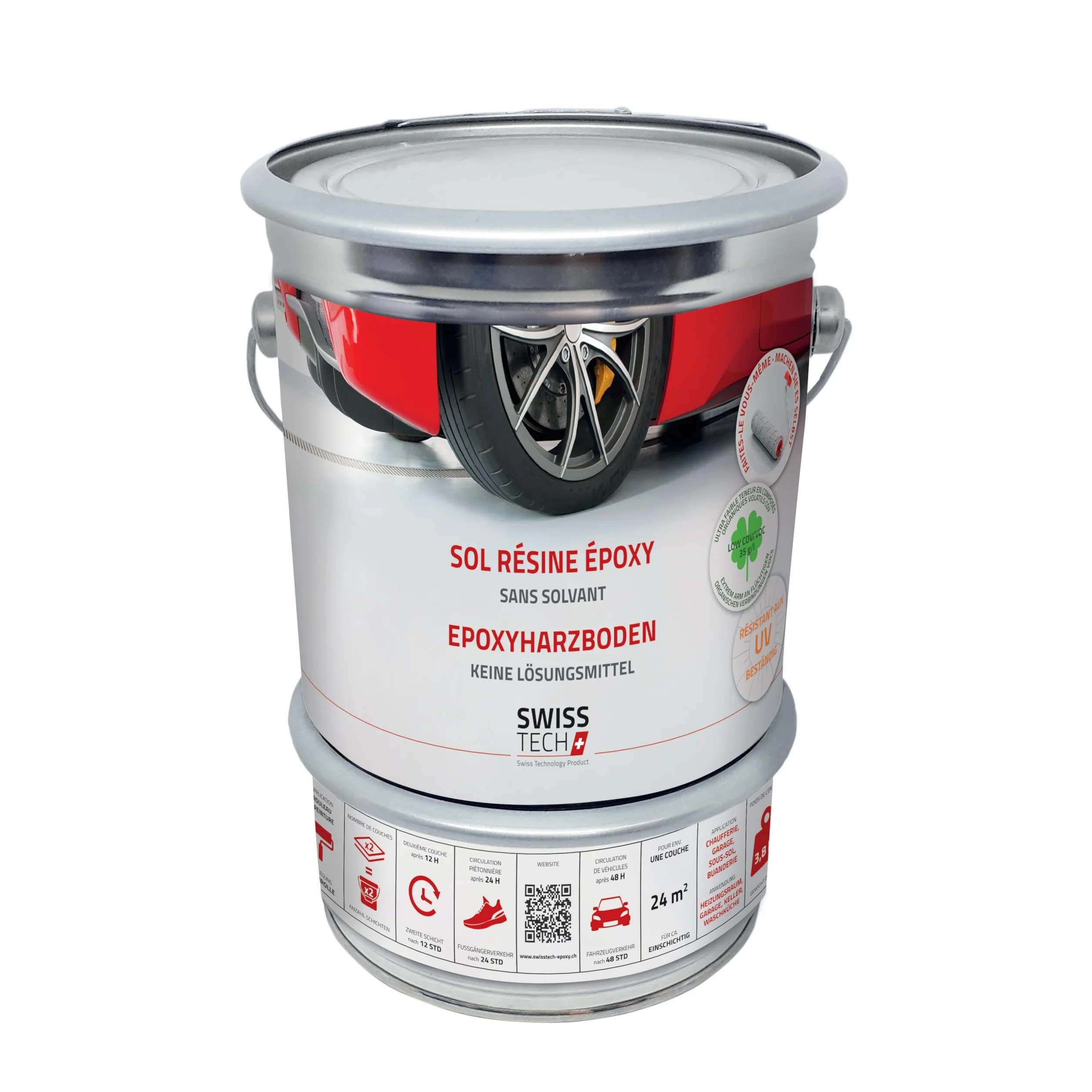 SwissTech Sol en Résine Époxy 3,8 KG 24 m² RAL 7030 Gris Pierre Sans solvant